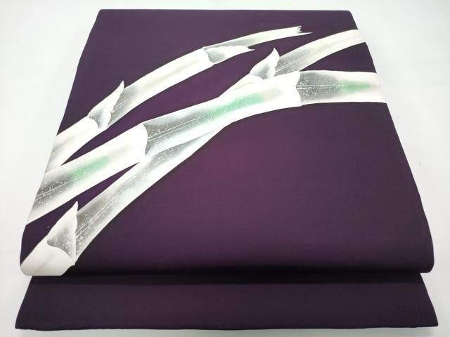 平和屋着物○九寸名古屋帯 型染め 流水草花文 鬼しぼ縮緬 正絹 逸品