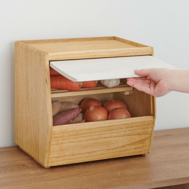 野菜ストッカー KIRISAI 桐のやさい櫃 OSPY-1 桐 木製 ストッカー すのこ板付 スノコ 野菜収納ケース キッチンストッカー 野菜櫃 野菜びつ 前開き フラップ式 片手開閉 スタッキング 果物 根菜 フルーツストッカー ナチュラル 天然木