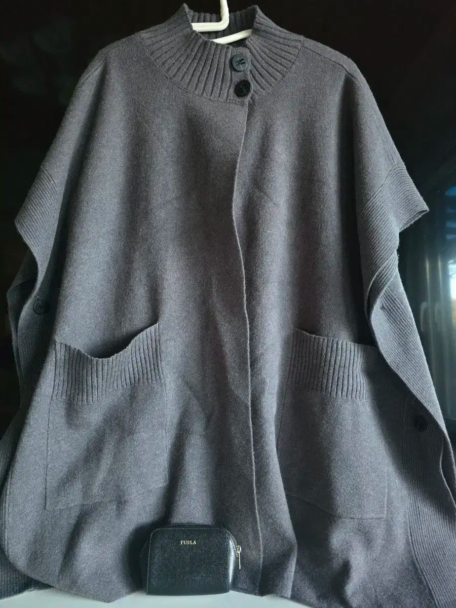 グレー カシミア ニット ケープ カーディガン