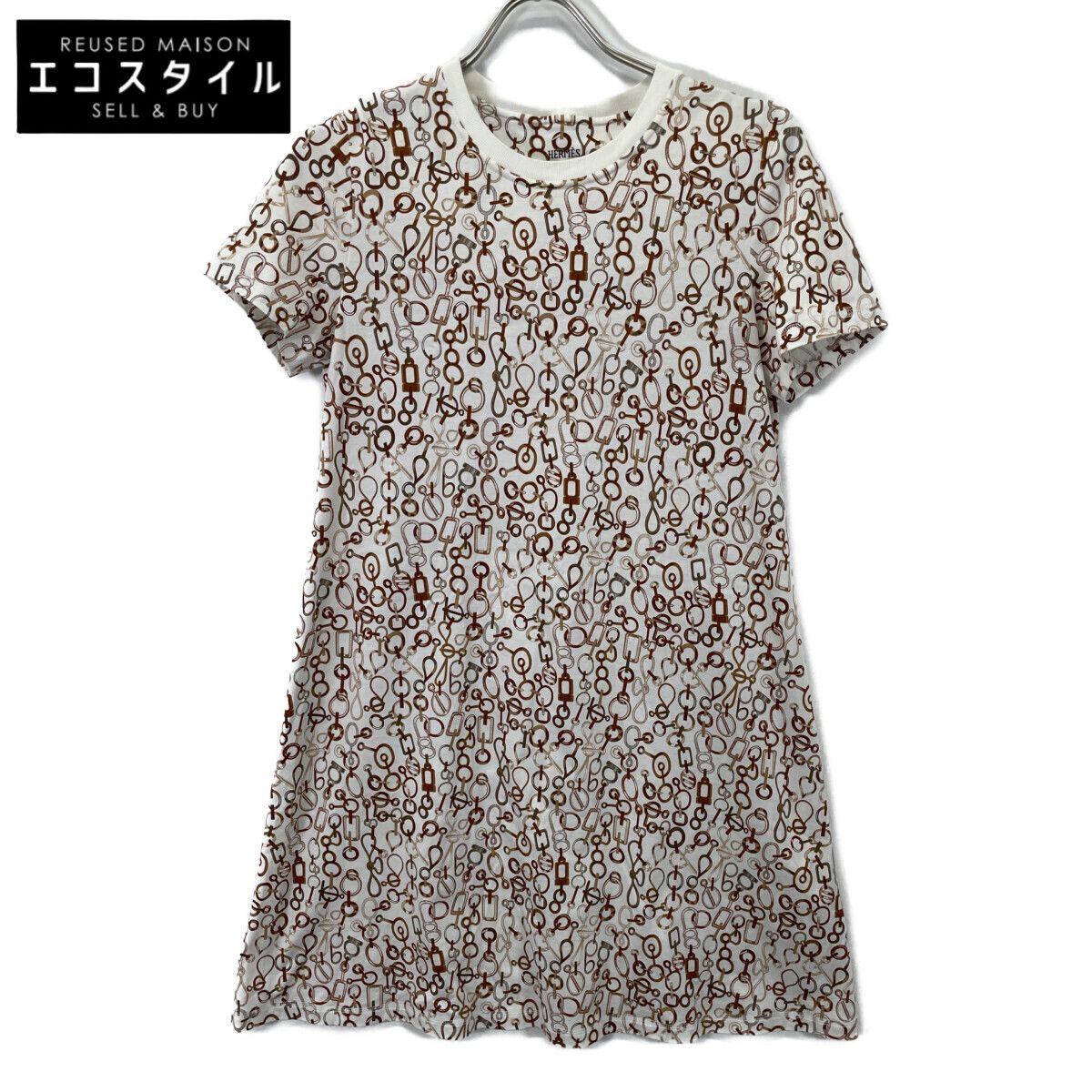 HERMES エルメス 23SS ビット柄 半袖 シャツワンピース 36