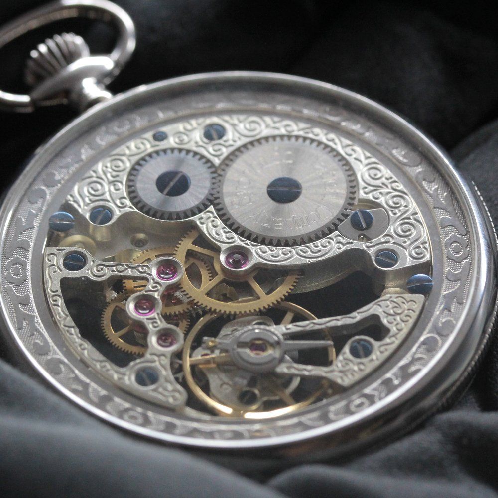  正美堂オリジナル懐中時計 リサイクルウォッチ オープンフェイス スイス製手巻き式ムーブメント 6498 pw-110 懐中時計 腕時計(アナログ)