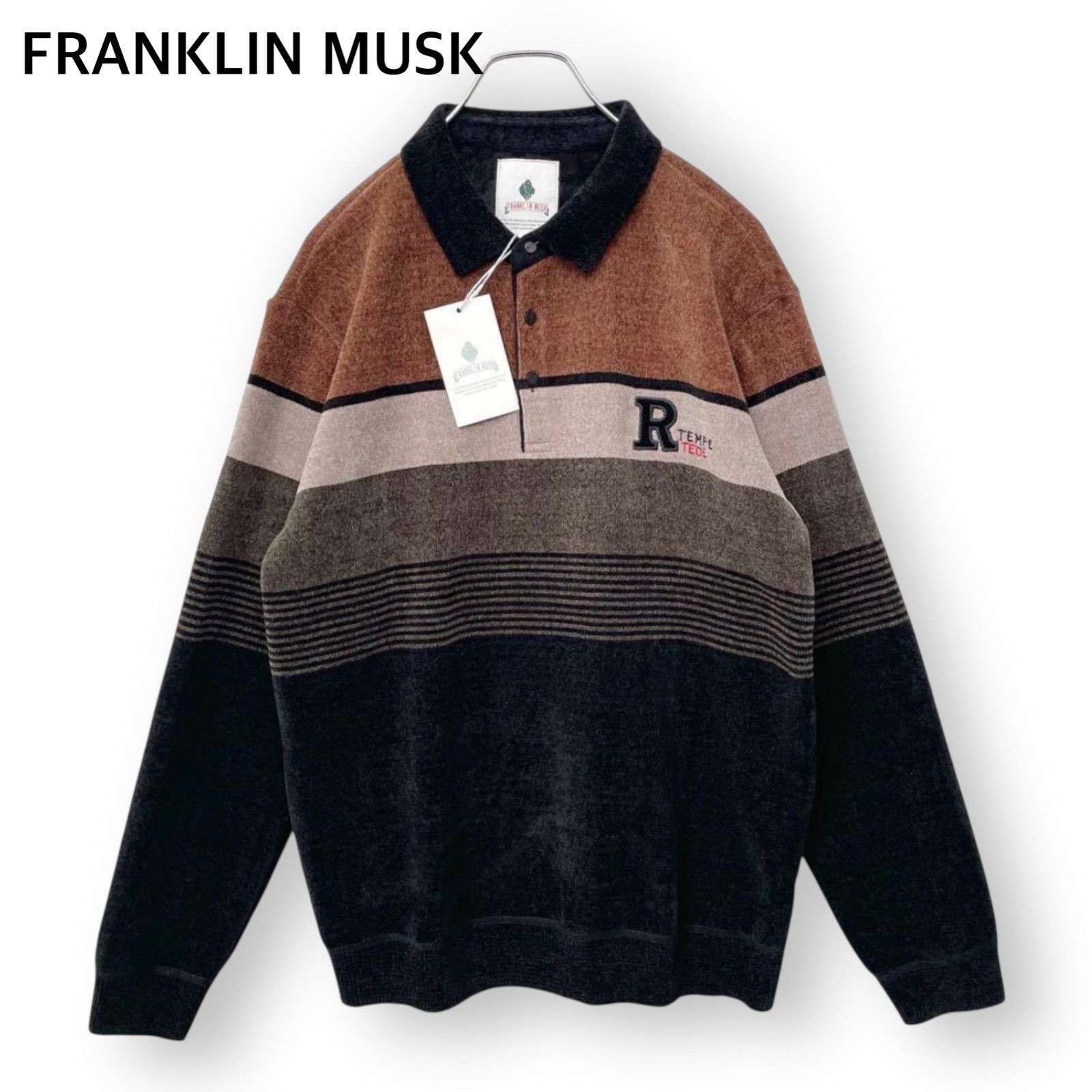 ダグ付き FRANKLIN MUSK ニットポロシャツ カシミヤ 刺繍 ボーダー フランクリンマスク ニットポロ メンズ ブラック ブラウン
