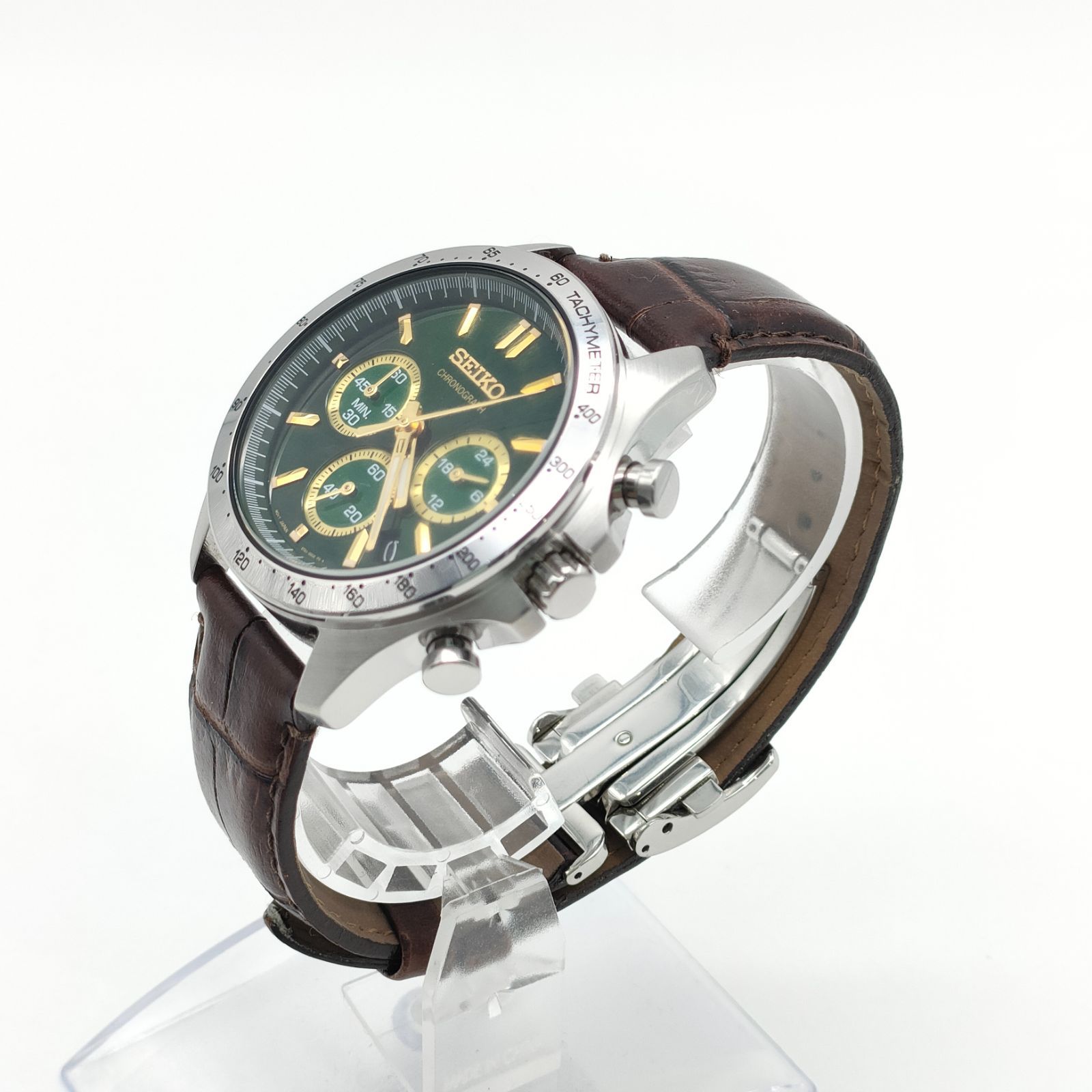 SEIKO クロノグラフ グリーン 腕時計スピリット8T63―00D0 稼働品