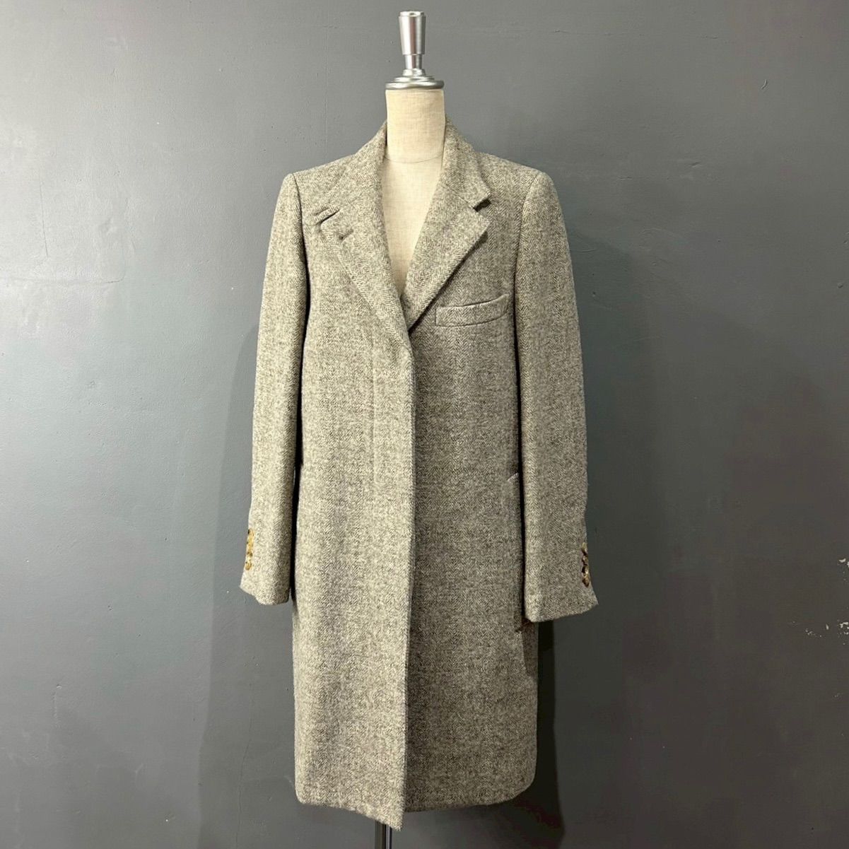 MARGARET HOWELL Coat Wool マーガレットハウエル チェスターコート 比翼仕立て ヘリンボーン ツイード グレー系 レディース 578-212209