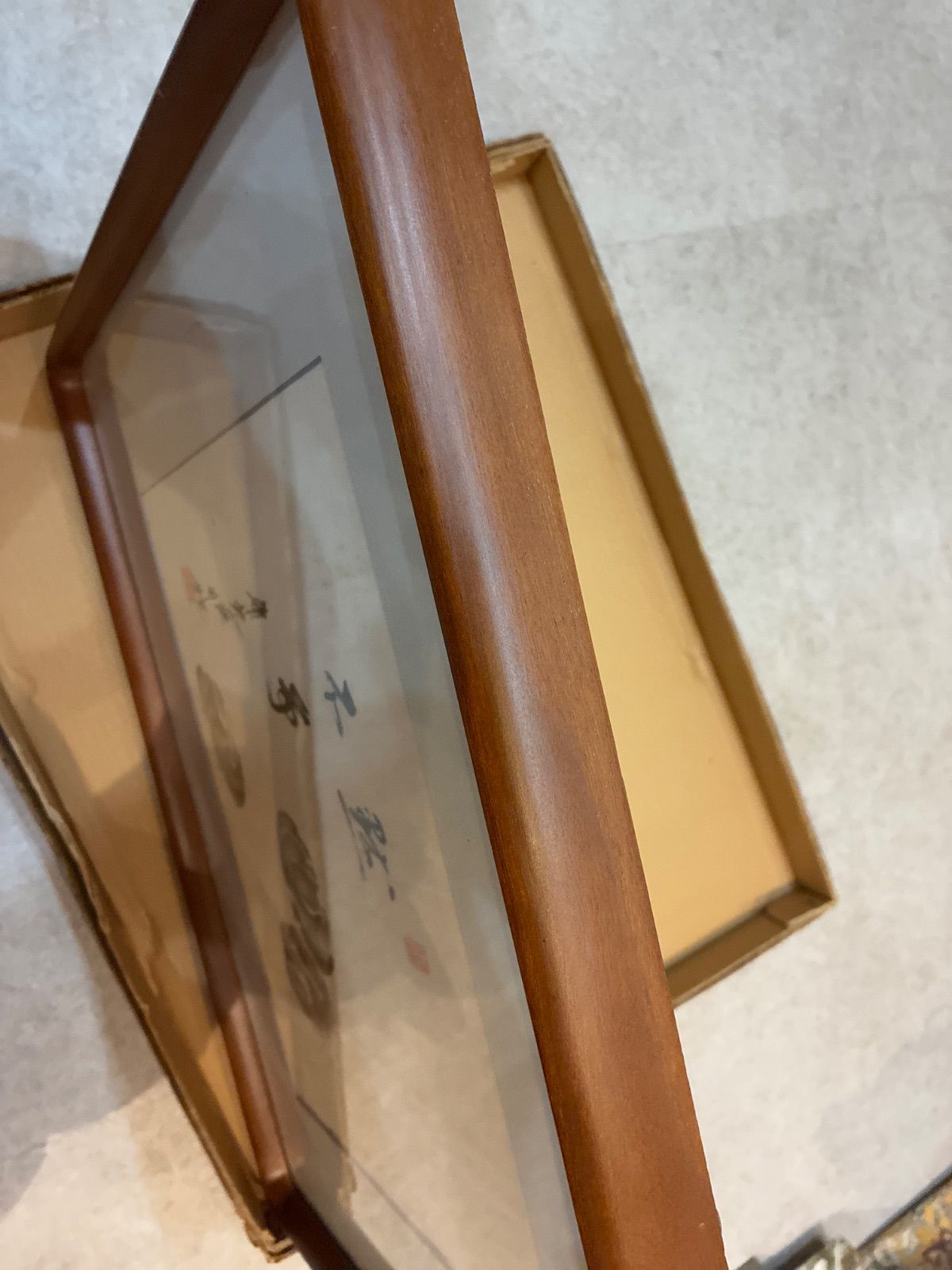 西 峰 筆 絹本水墨山水画 肉筆 軸先木製 掛軸 肉筆 水墨山水図 在銘