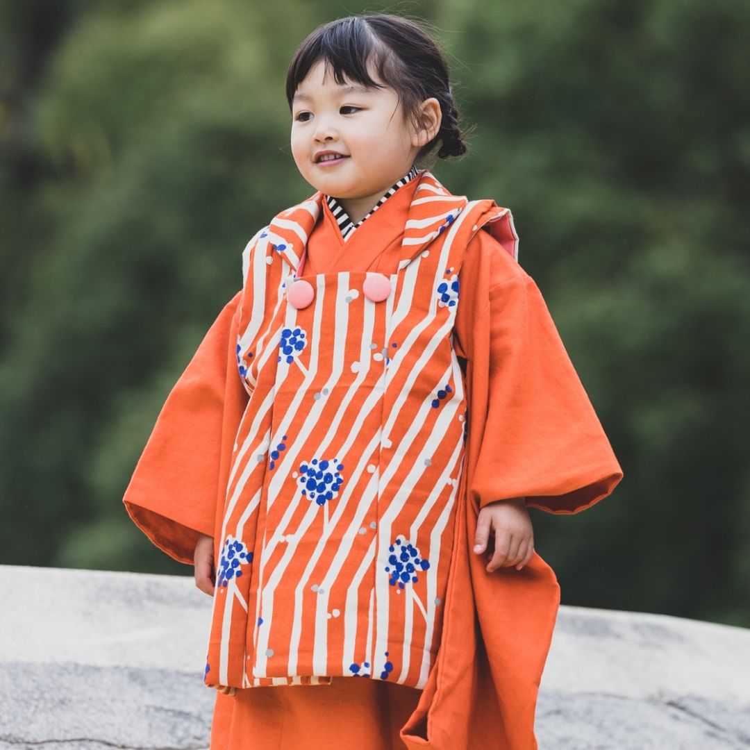 被布 七五三 3歳着物 七五三着物 七五三男の子 七五三女の子 753 被布コート オレンジ 赤 撮影 衣装