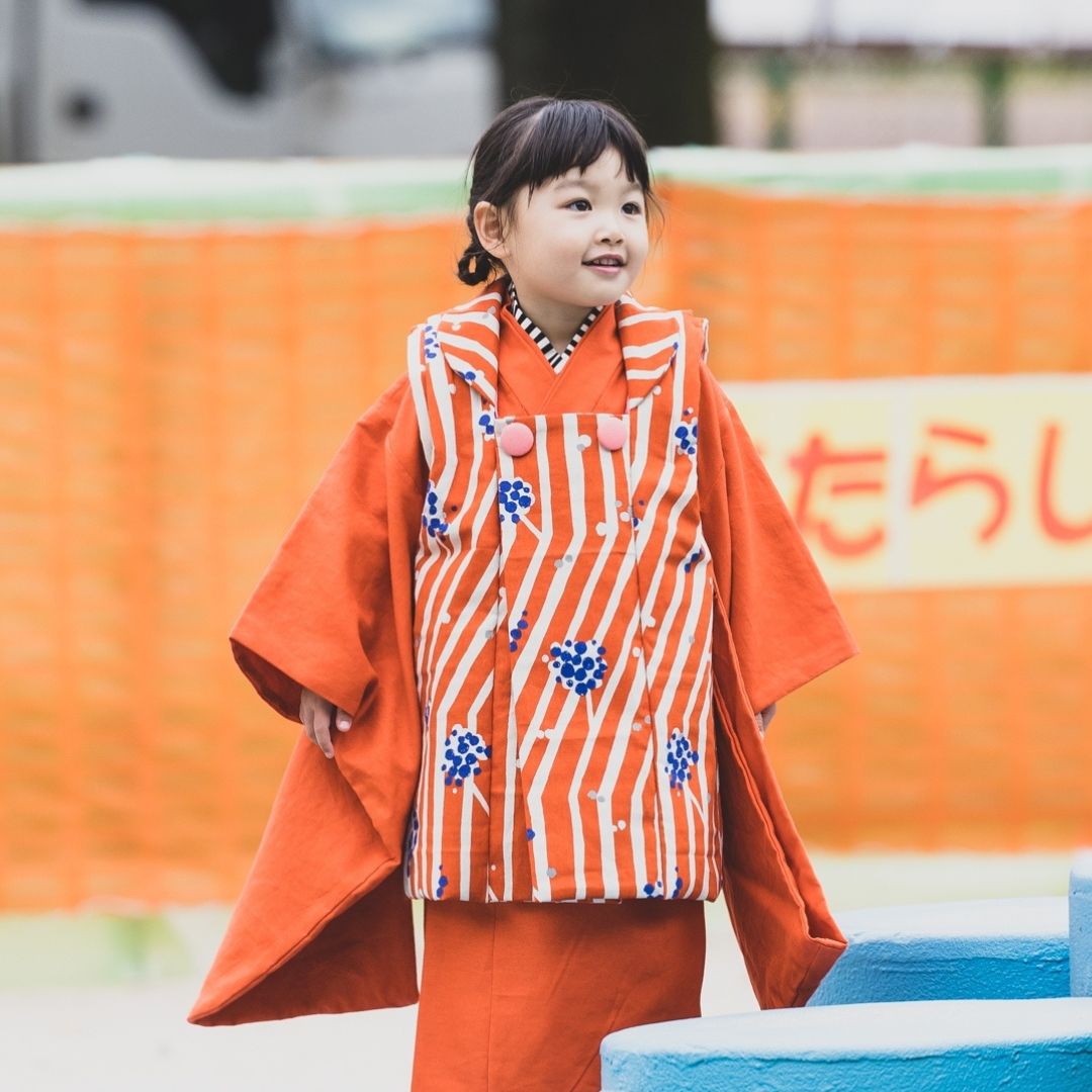  被布 七五三 3歳着物 七五三着物 七五三男の子 七五三女の子 753 被布コート オレンジ 赤 撮影 衣装 着物 着物ドレス 着物 浴衣 和小物