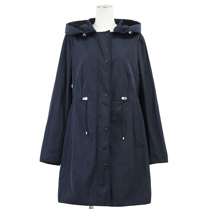 MONCLER モンクレール レインウエア 2018年製 ANTHEMIS アンテミス シグネチャー ロゴ フェルト ワッペン 2WAY デタッチャブル フード付属 ノー 高密度ナイロン 撥水 軽量 コート アウター レディース サイズ 2 紺
