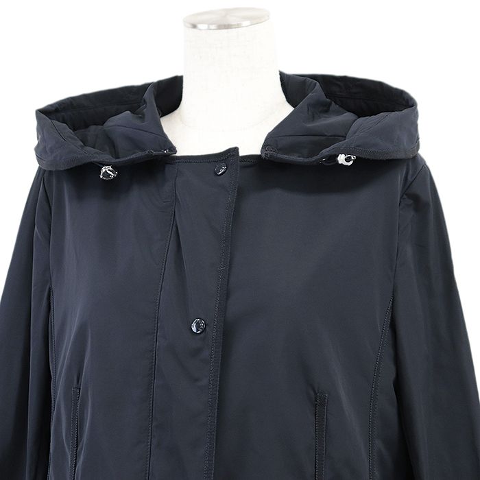 MONCLER モンクレール レインウエア 2018年製 ANTHEMIS アンテミス シグネチャー ロゴ フェルト ワッペン 2WAY デタッチャブル フード付属 ノー 高密度ナイロン 撥水 軽量 コート アウター レディース サイズ 2 紺