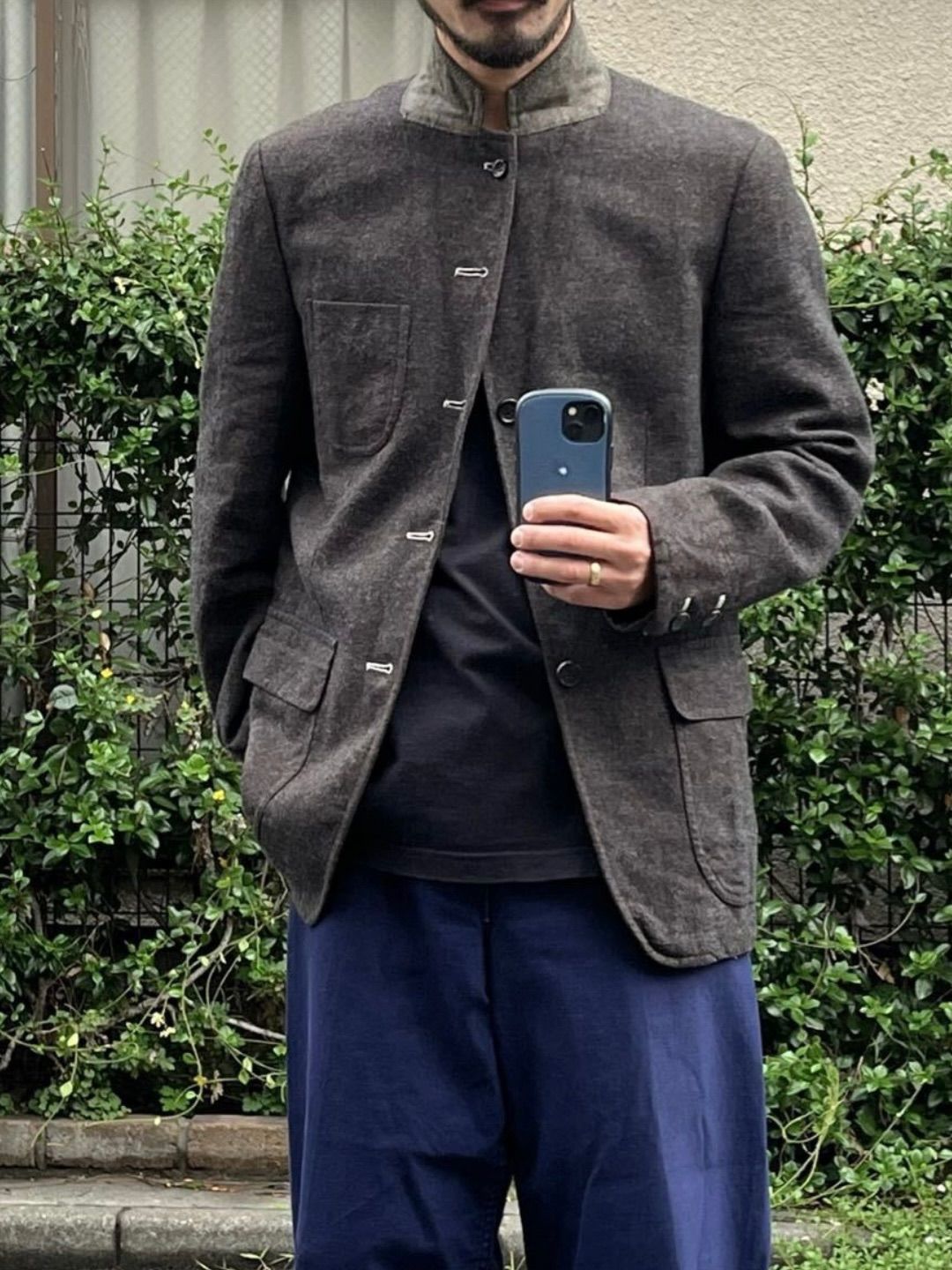 AD2009 COMME des GARCONS HOMME テーラード ジャケット S ウール リネン ブラウン アーカイブ O5-10035-91108