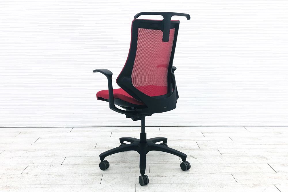 イトーキ エフチェア 2017年製 クッション 固定肘 事務椅子 ITOKI オフィス家具 KF-370JBH-T1M4 レッド A000002869