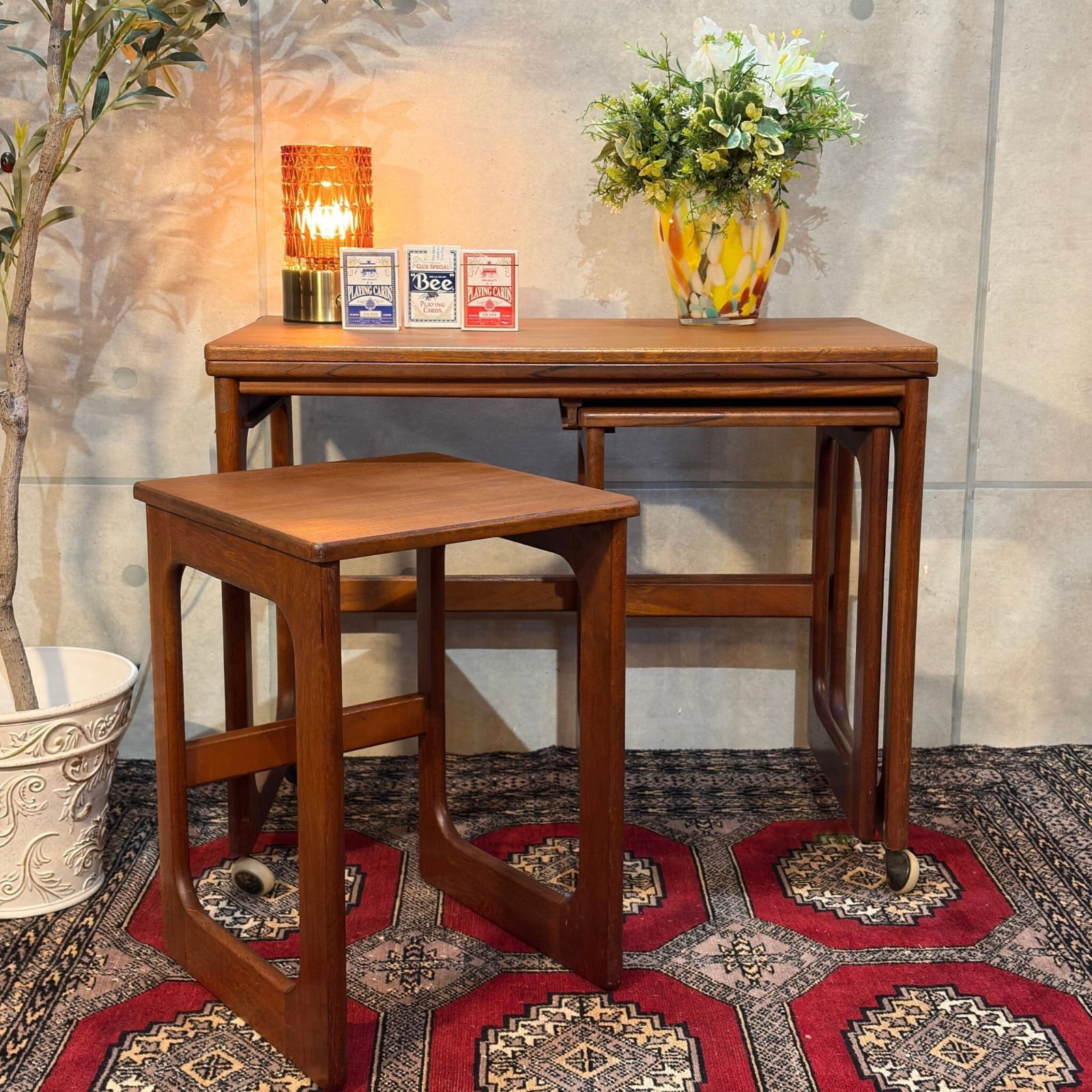 VINTAGE A.H.McIntosh マッキントッシュ エクステンション ネストテーブルセット ワゴン 花台 サイドテーブル キャスター付き チーク UKヴィンテージ ミッドセンチュリー