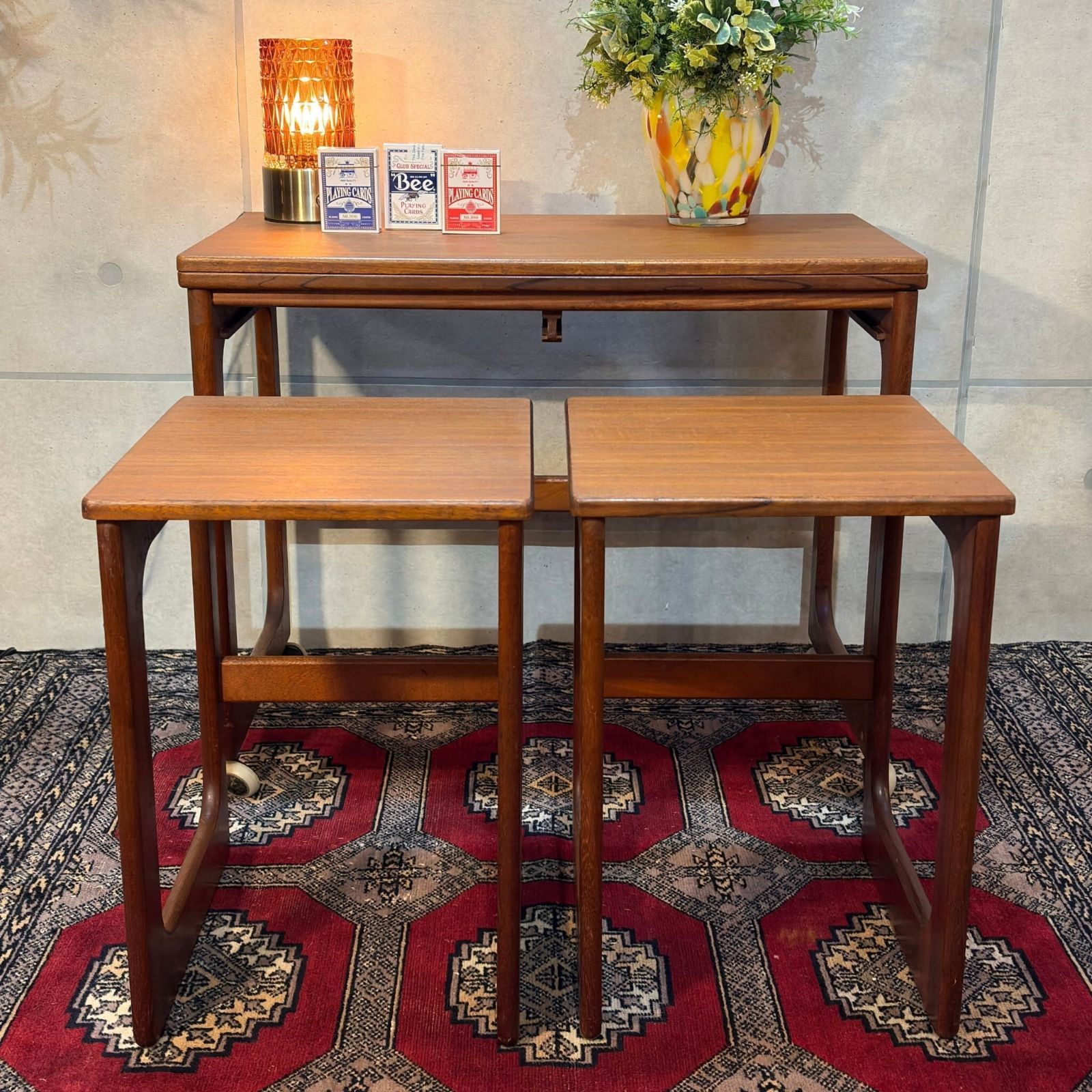 VINTAGE A.H.McIntosh マッキントッシュ エクステンション ネストテーブルセット ワゴン 花台 サイドテーブル キャスター付き チーク UKヴィンテージ ミッドセンチュリー