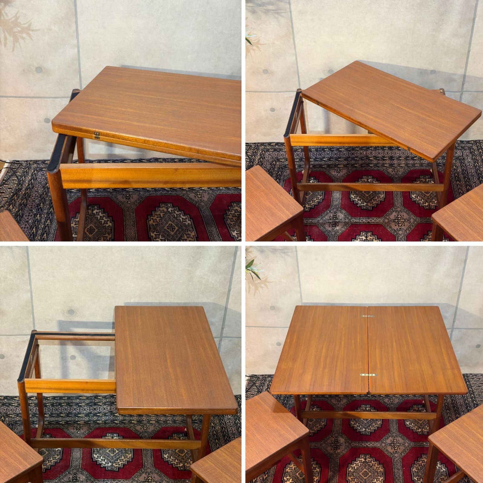 VINTAGE A.H.McIntosh マッキントッシュ エクステンション ネストテーブルセット ワゴン 花台 サイドテーブル キャスター付き チーク UKヴィンテージ ミッドセンチュリー MARWIL-DEMENAGEMENTS_CH