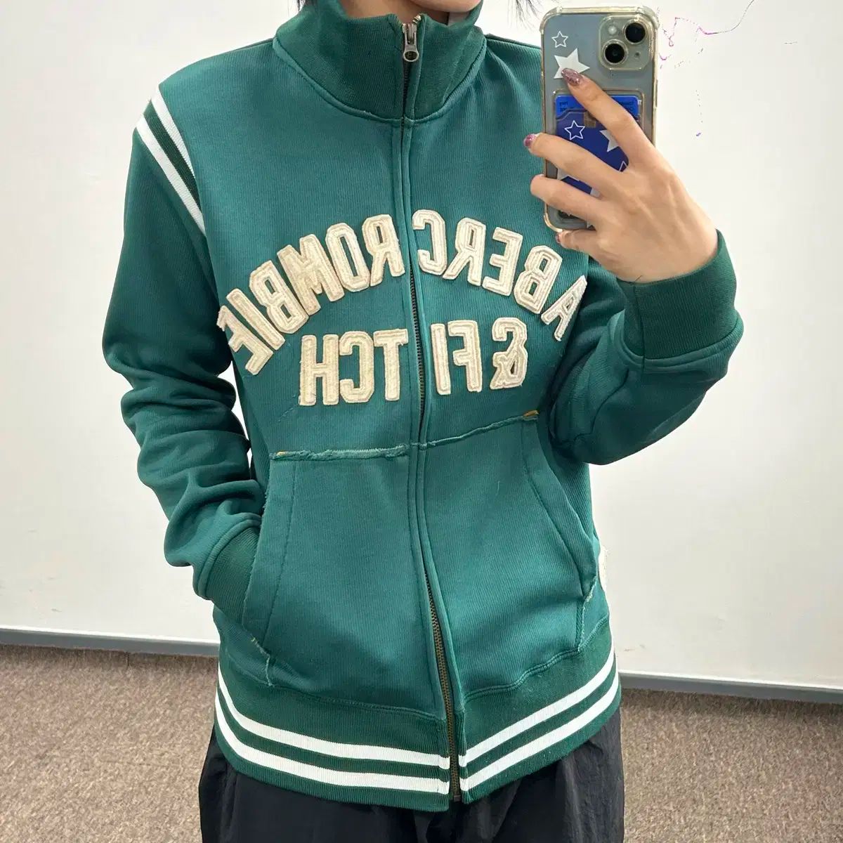 Abercrombie アバクロンビー Spellout グリーン ジップアップ