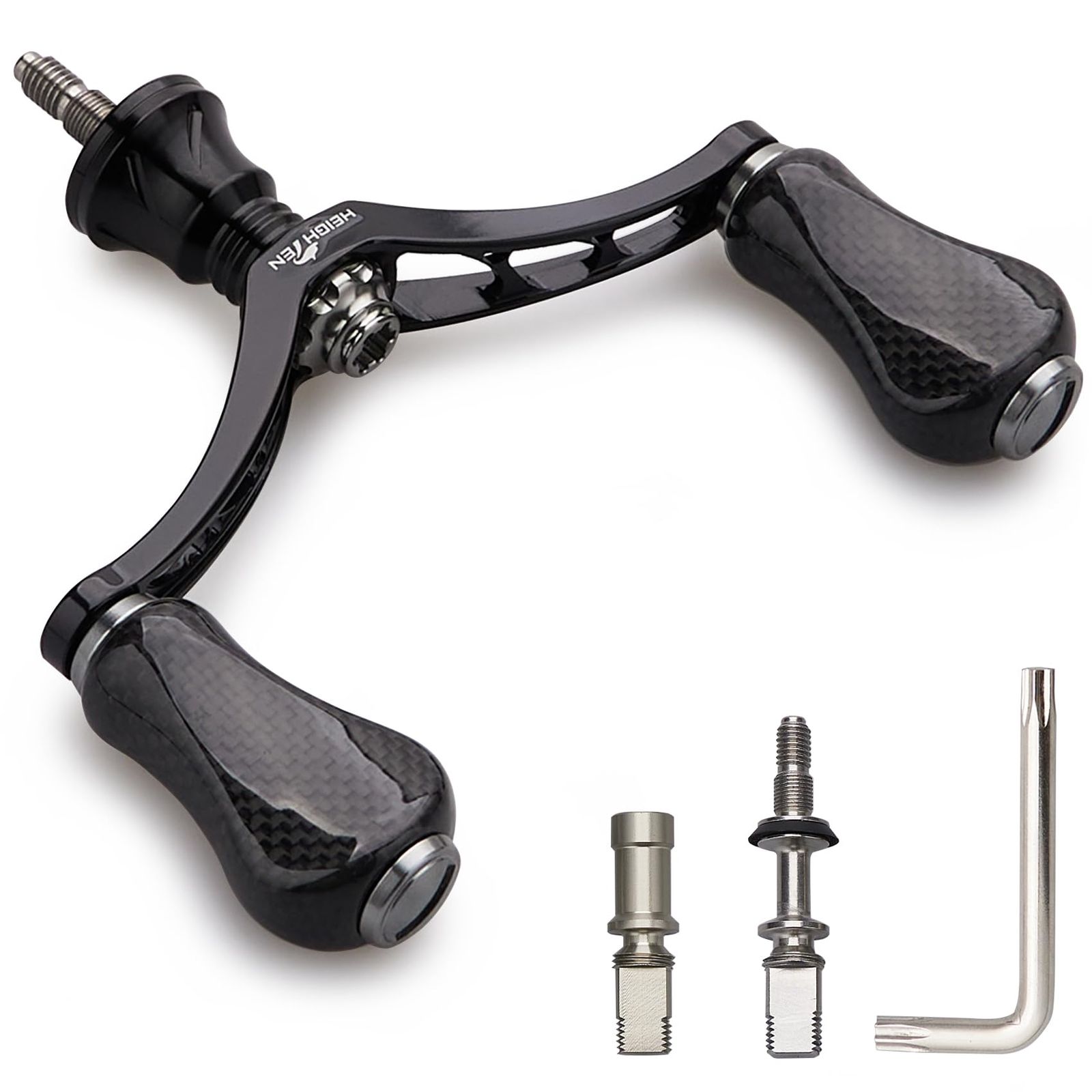 HEIGHTEN 80mm 98mm リール ハンドル 20mm 21mm カーボン ノブ 搭載 シマノ ダイワ 通用 スピニングリール用 Gourd Series 80mm - ブラック＆ガンメタル 937