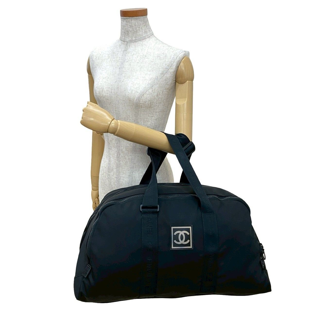 カード シール有 7番台 CHANEL シャネル スポーツライン ココマーク ナイロン ボストンバッグ ハンドバッグ ブラック 2043a