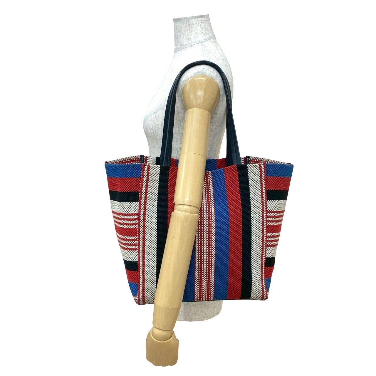 袋付 CELINE セリーヌ カバ ファントム キャンバス レザー 本革 トートバッグ ハンドバッグ セミ ショルダーバッグ ネイビー 61227