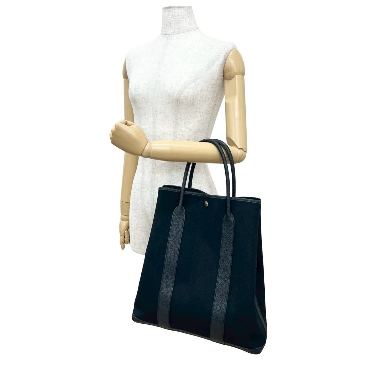 品 B 刻印 HERMES エルメス ガーデンファイル MM ネゴンダ レザー 本革 トワルミリタリー トートバッグ ブラック 26296