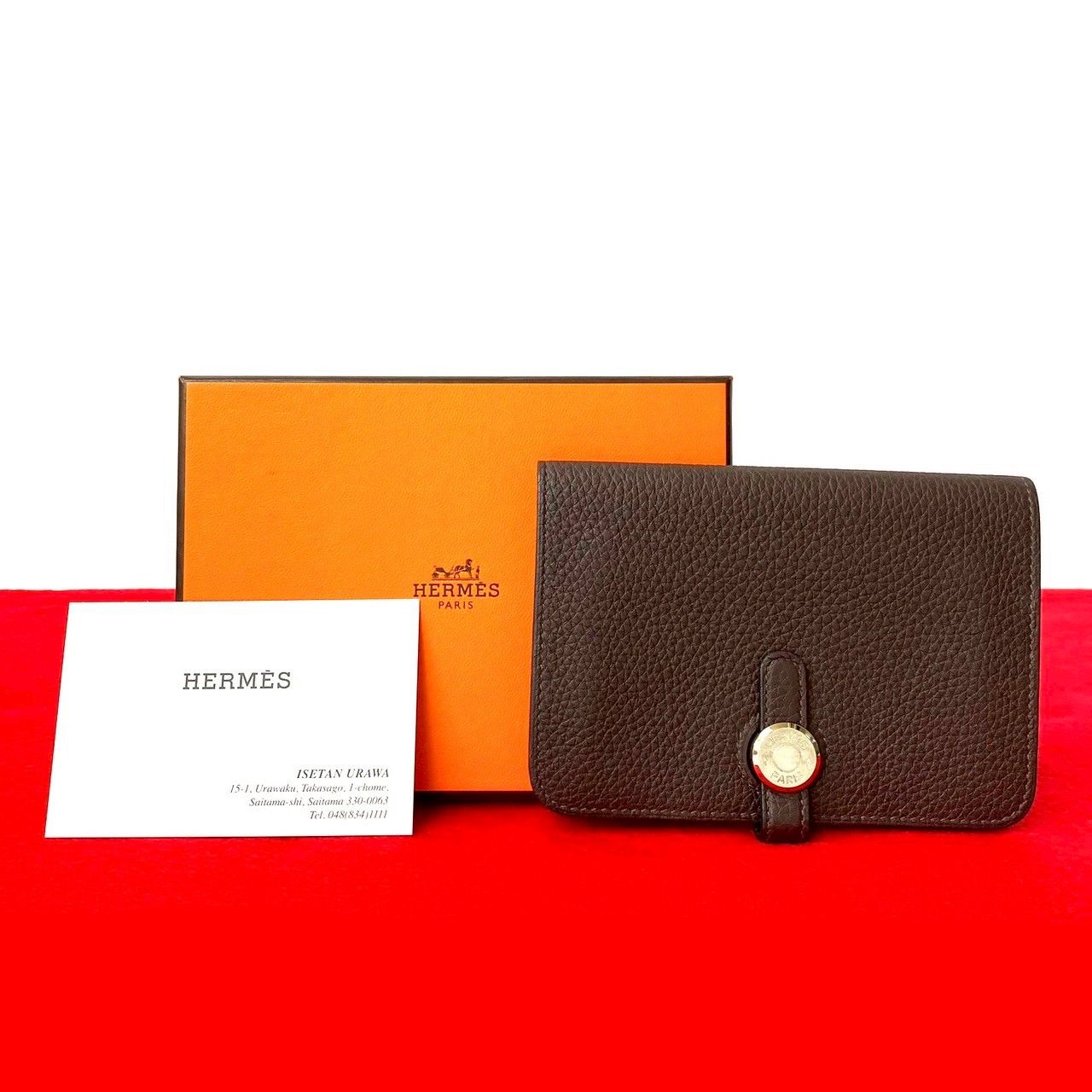 き D 刻印 HERMES エルメス ドゴン コンパクト トゴ レザー 本革 二つ折り 財布 ミニ ウォレット ブラウン 33257