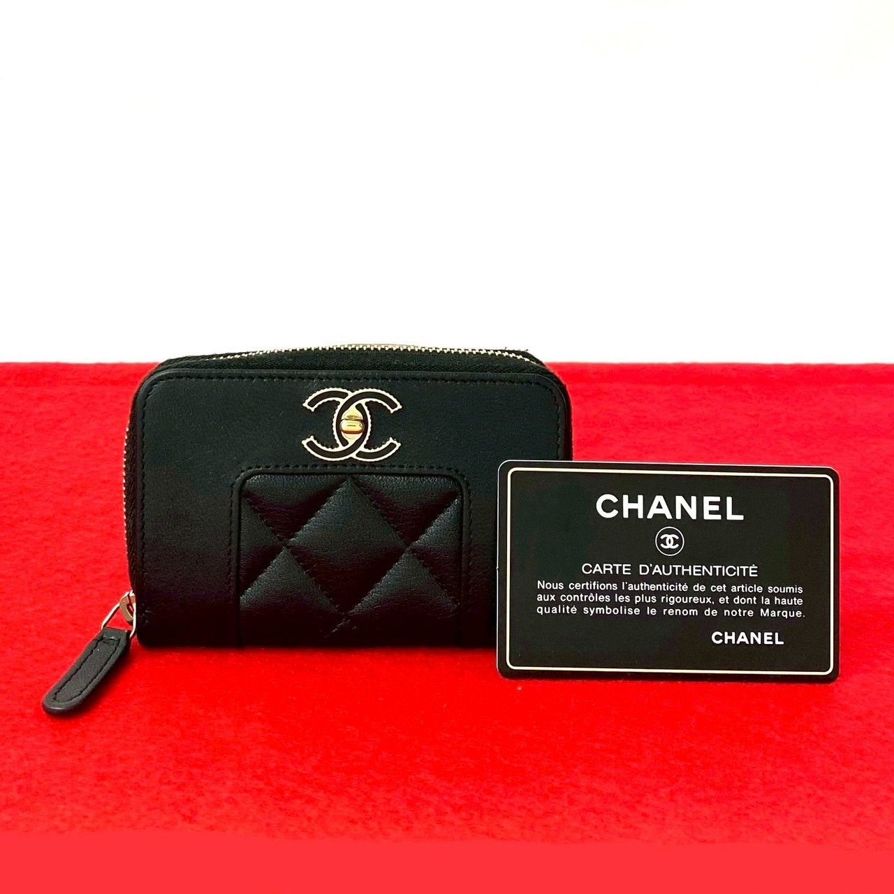 カード シール有 26番台 CHANEL シャネル マドモアゼル ココマーク ラムスキン ラウンドジップ コインケース ブラック 64251