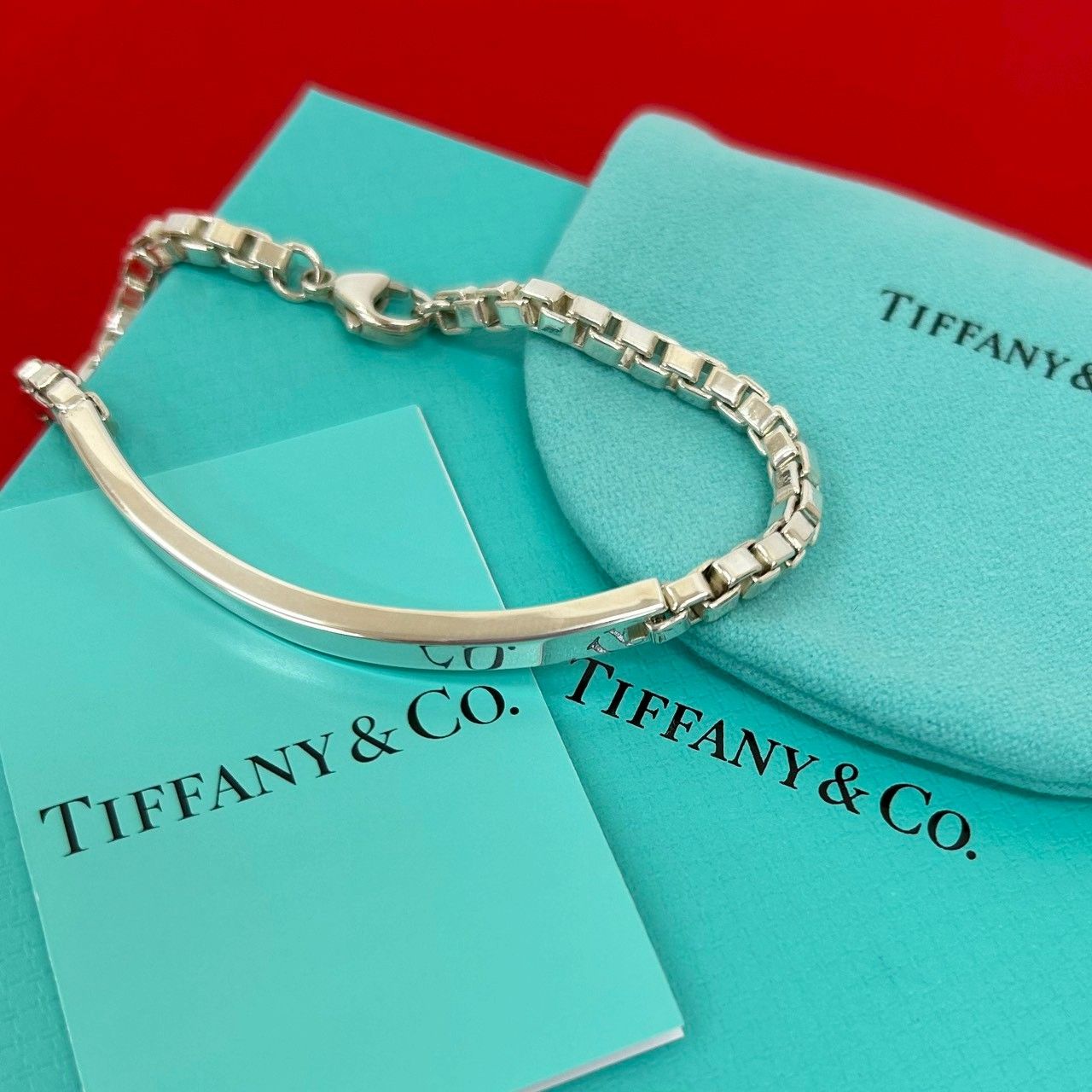 箱 袋付 TIFFANY-Co. ティファニー ベネチアンリンク ロング ID ブレスレット シルバー925 バングル シルバー 16319