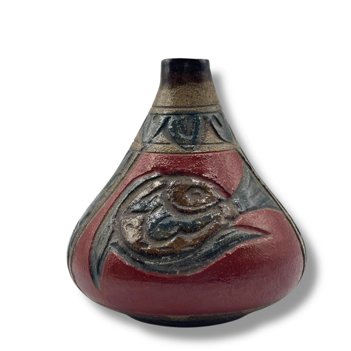 メルカリ、希少！小橋川清次さんやちむん壺・迫力あり え沖】やちむん 小橋川清正 壺屋焼 赤絵 魚紋 壺 花瓶 徳利 酒器 沖縄