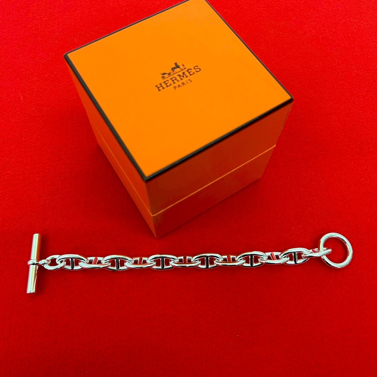 き HERMES エルメス シェーヌダンクル GM 12コマ シルバー925 チェーン ブレスレット バングル シルバー 62925