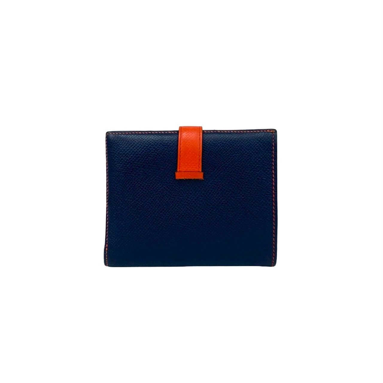 き X 刻印 HERMES エルメス ベアン コンパクト ウォレット バイ ヴォーエプソン 二つ折り 財布 ネイビー オレンジ 57326