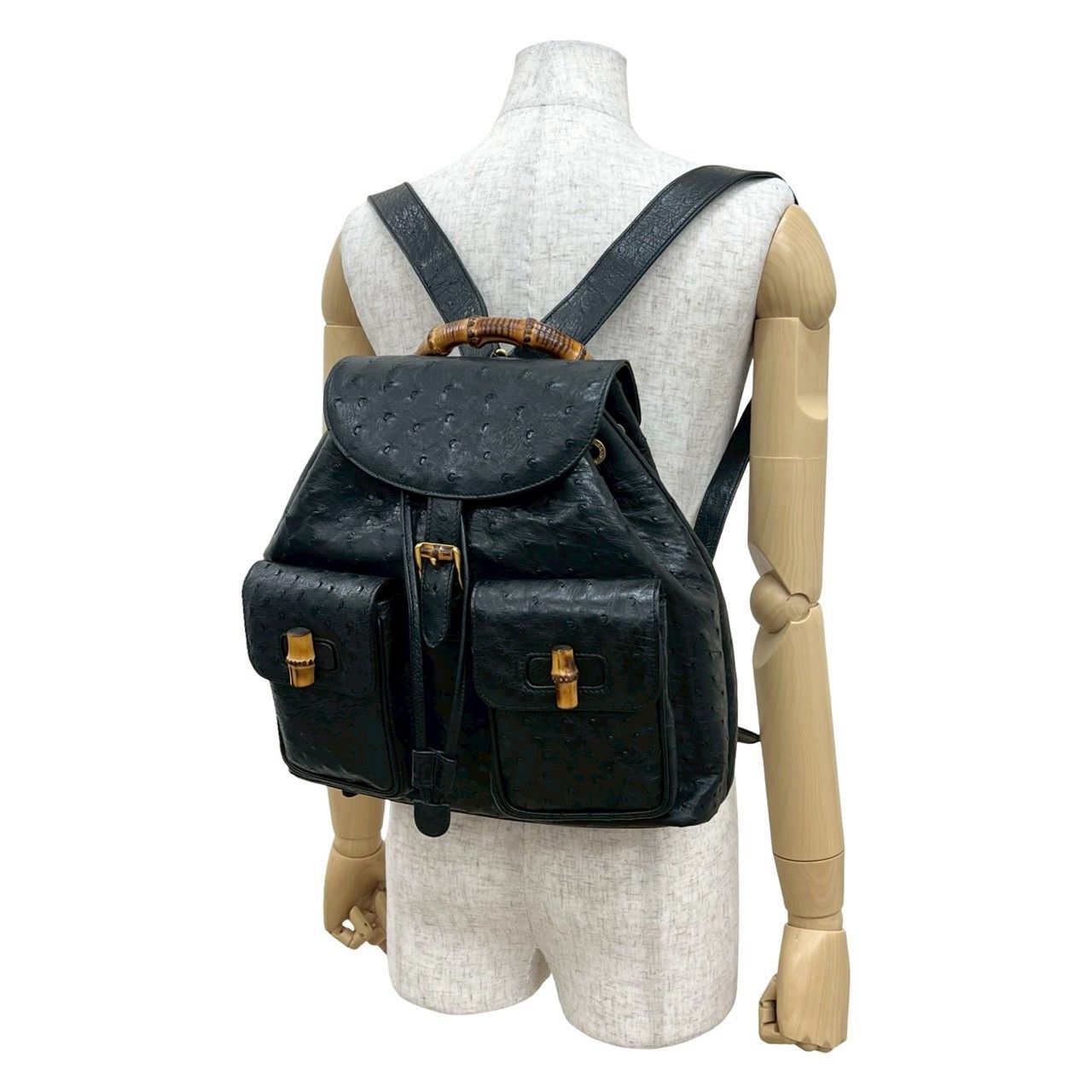 極 美品 GUCCI グッチ オールドグッチ バンブー オーストリッチ レザー