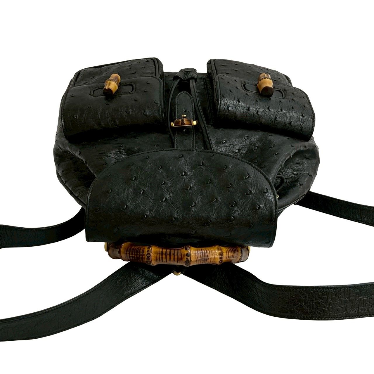 極 美品 GUCCI グッチ オールドグッチ バンブー オーストリッチ レザー