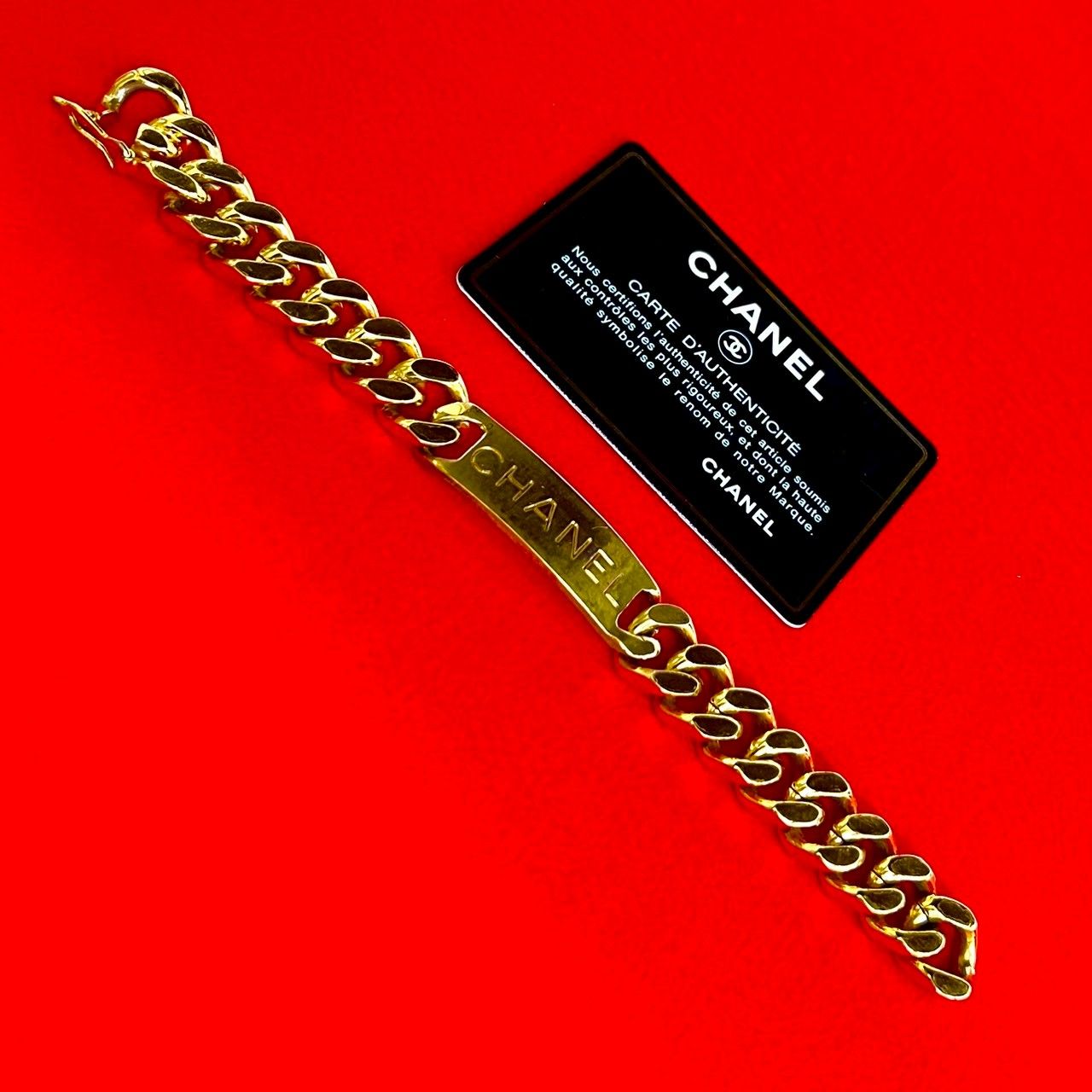 コメあり 96P CHANEL シャネル ヴィンテージ ロゴ プレート GP チェーン ブレスレット バングル ゴールド 26129