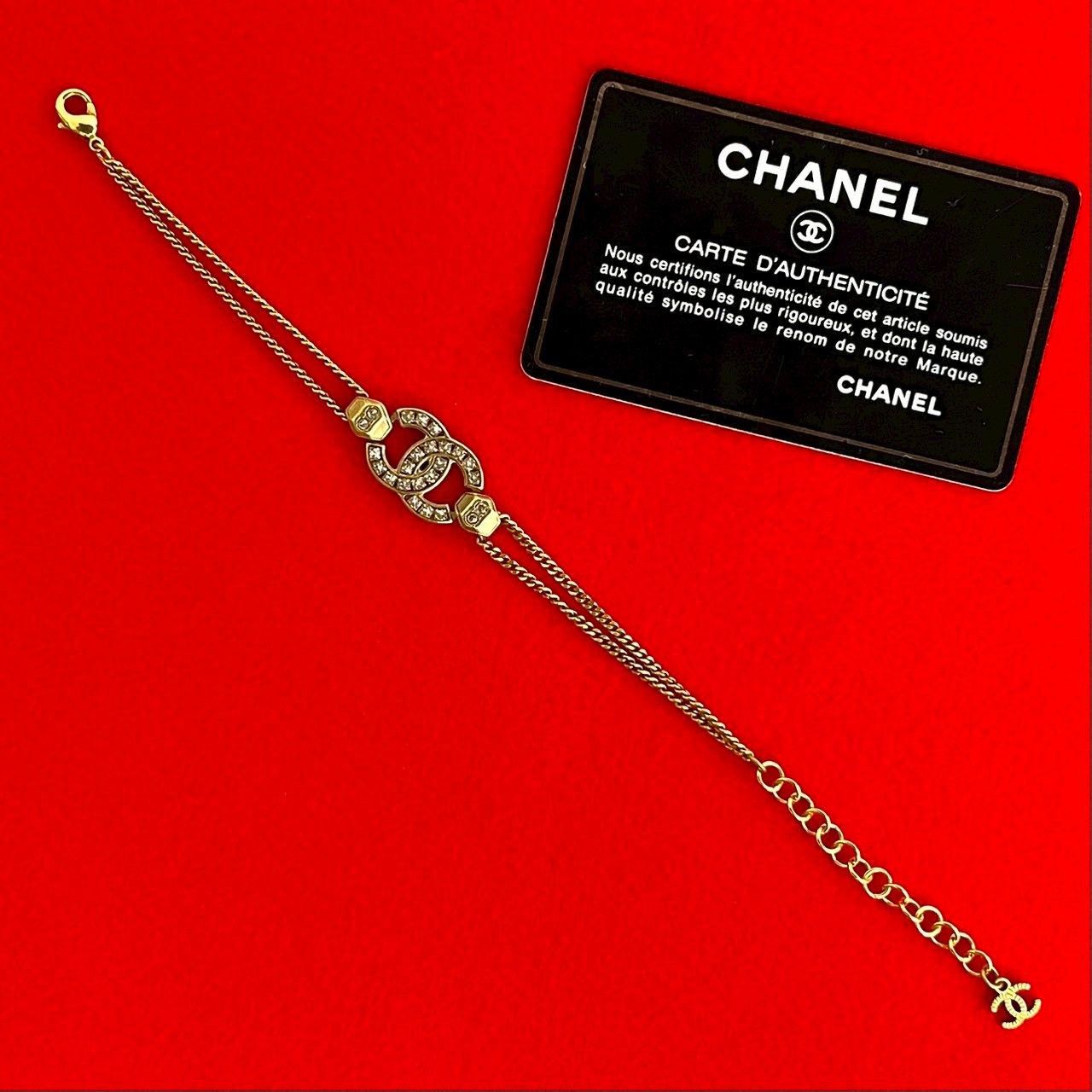 コメあり A21C CHANEL シャネル ココマーク モチーフ GP ラインストーン チェーン ブレスレット バングル ゴールド 29190