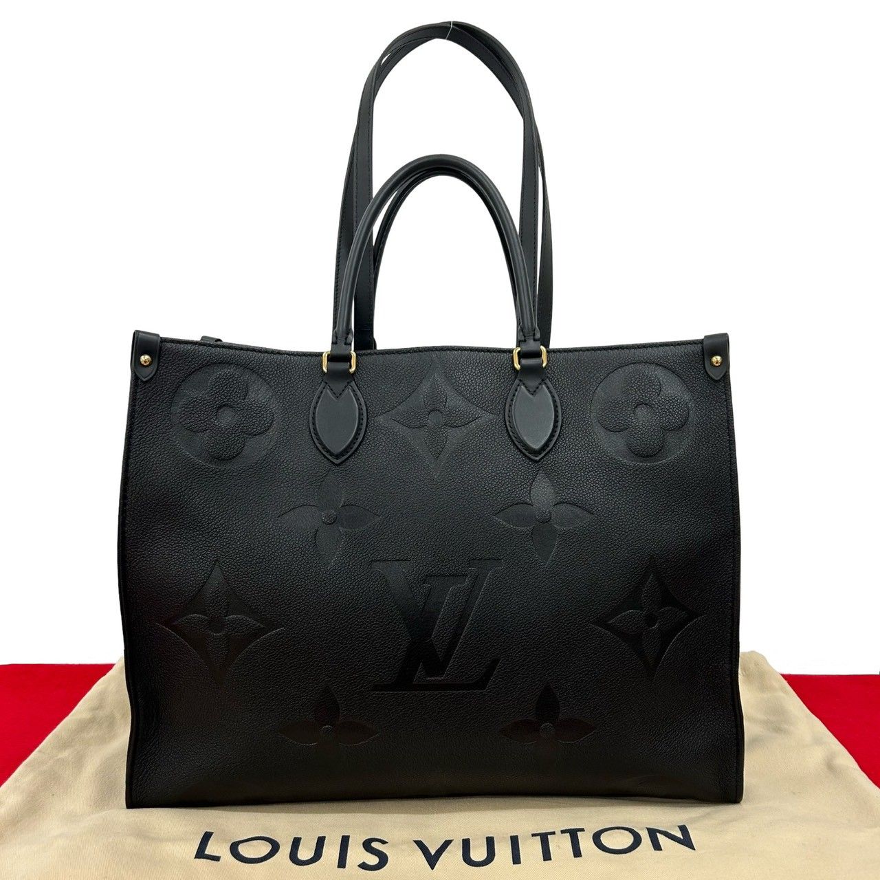 袋付き LOUIS VUITTON ルイヴィトン オンザゴー GM モノグラムアンプラント レザー トートバッグ ハンドバッグ ブラック 79080