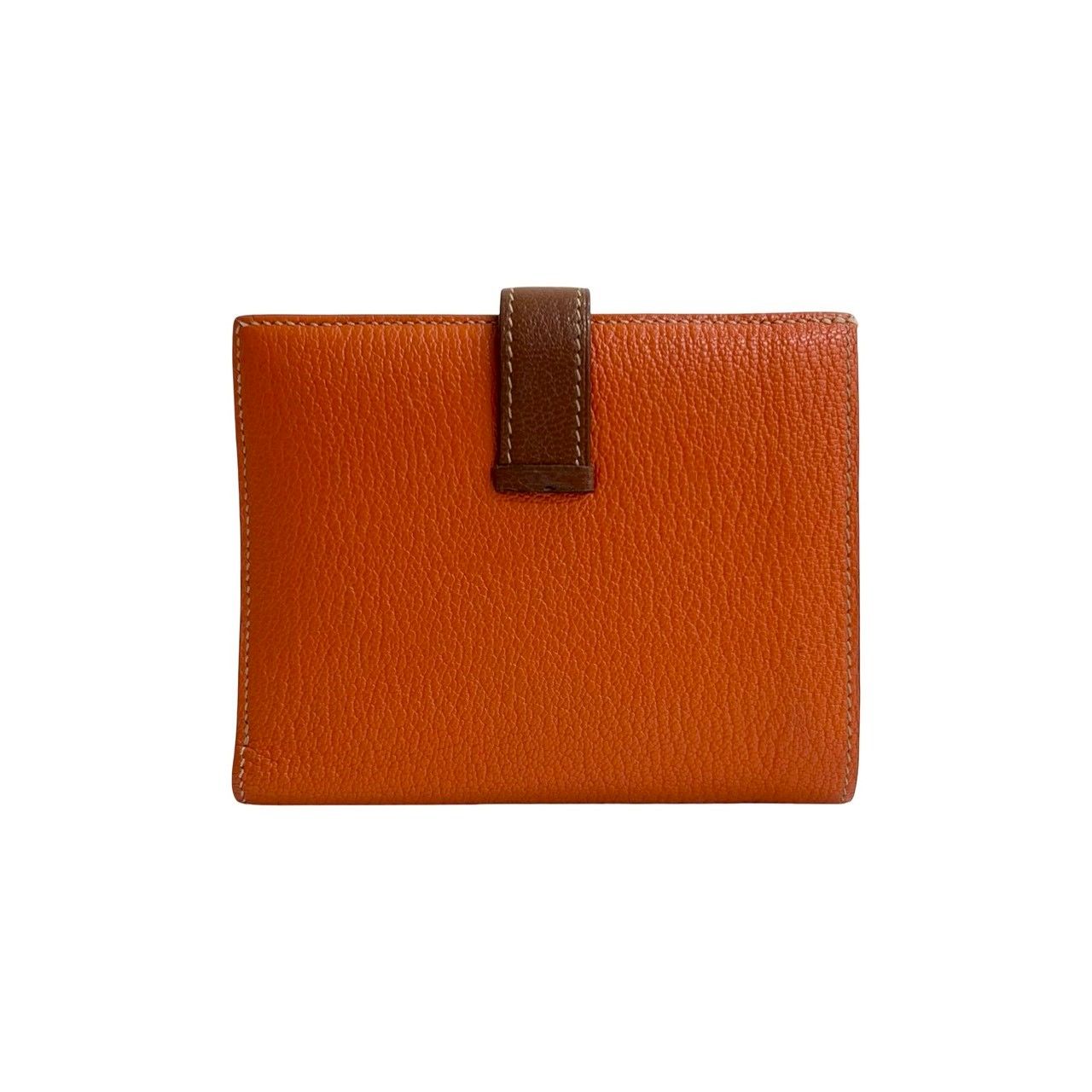 O刻印 HERMES エルメス ベアン コンパクト シェブルミゾル レザー 本革 二つ折り財布 ミニ ウォレット オレンジ ブラウン 43254
