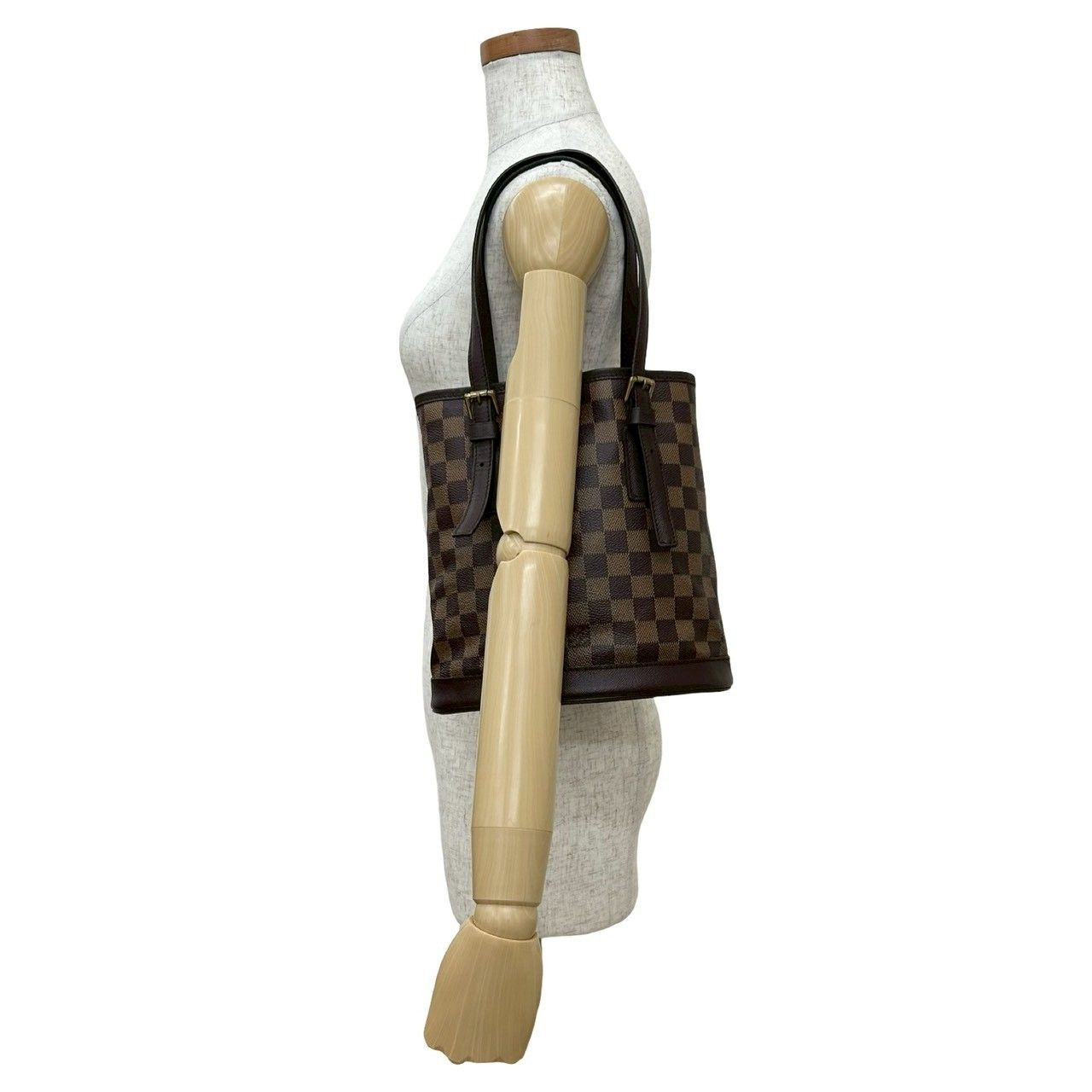 ポーチ付き LOUIS VUITTON ルイヴィトン ヴィンテージ マレ ダミエ レザー トートバッグ セミ ショルダーバッグ ブラウン 45023