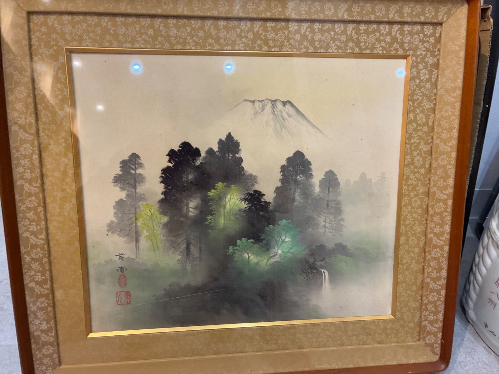 井元荻浦作 山水図 日本画 額装 額入り 美術 芸術 壁掛け飾り