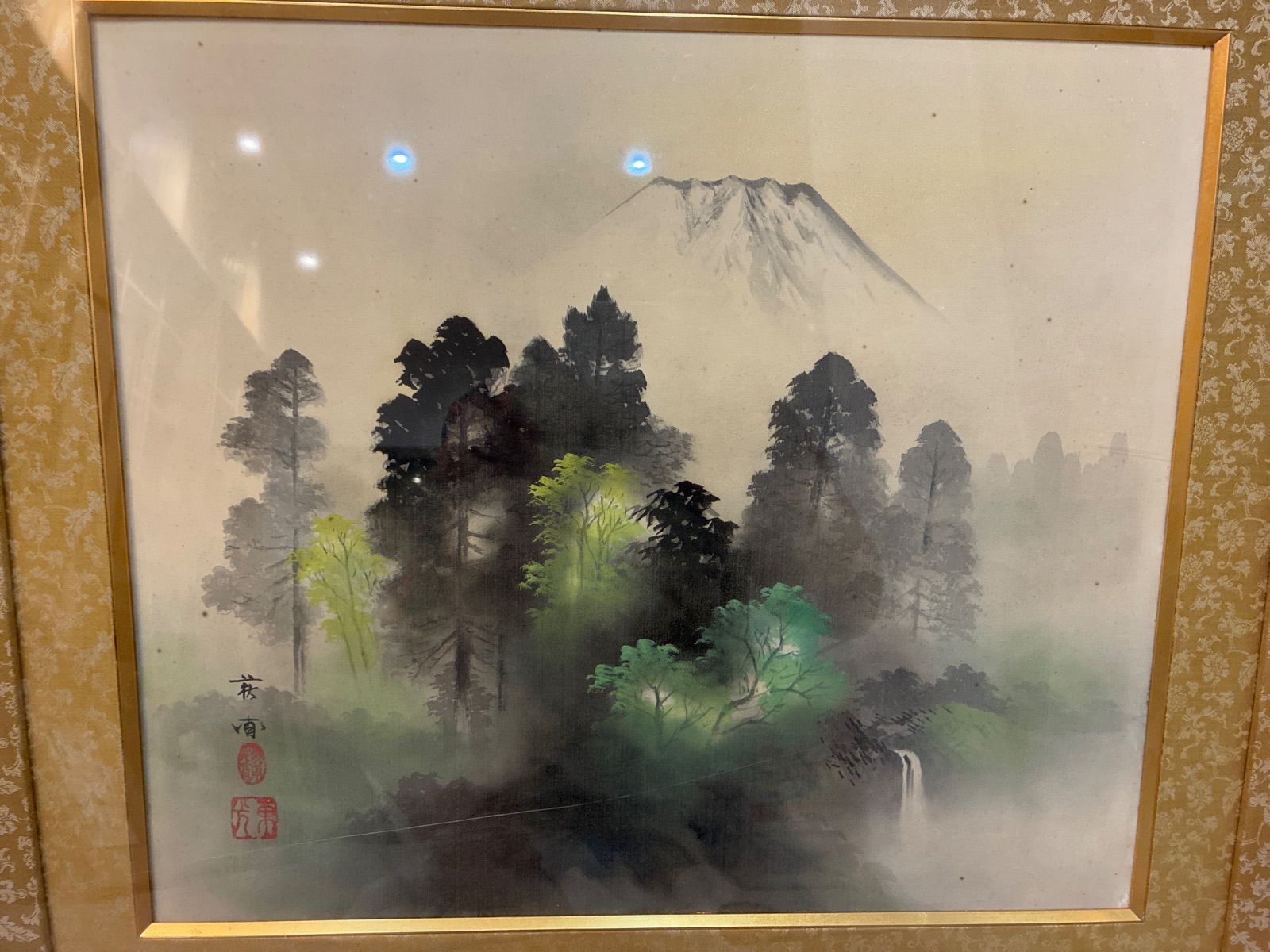 井元荻浦作 山水図 日本画 額装 額入り 美術 芸術 壁掛け飾り