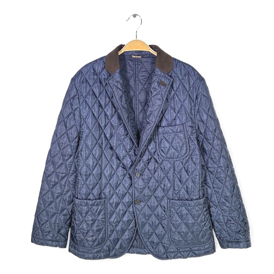 バブアー キルティングジャケット テーラード チュニジア製 襟スウェード エルボーパッチ ネイビー BARBOUR サイズM DZ 0745