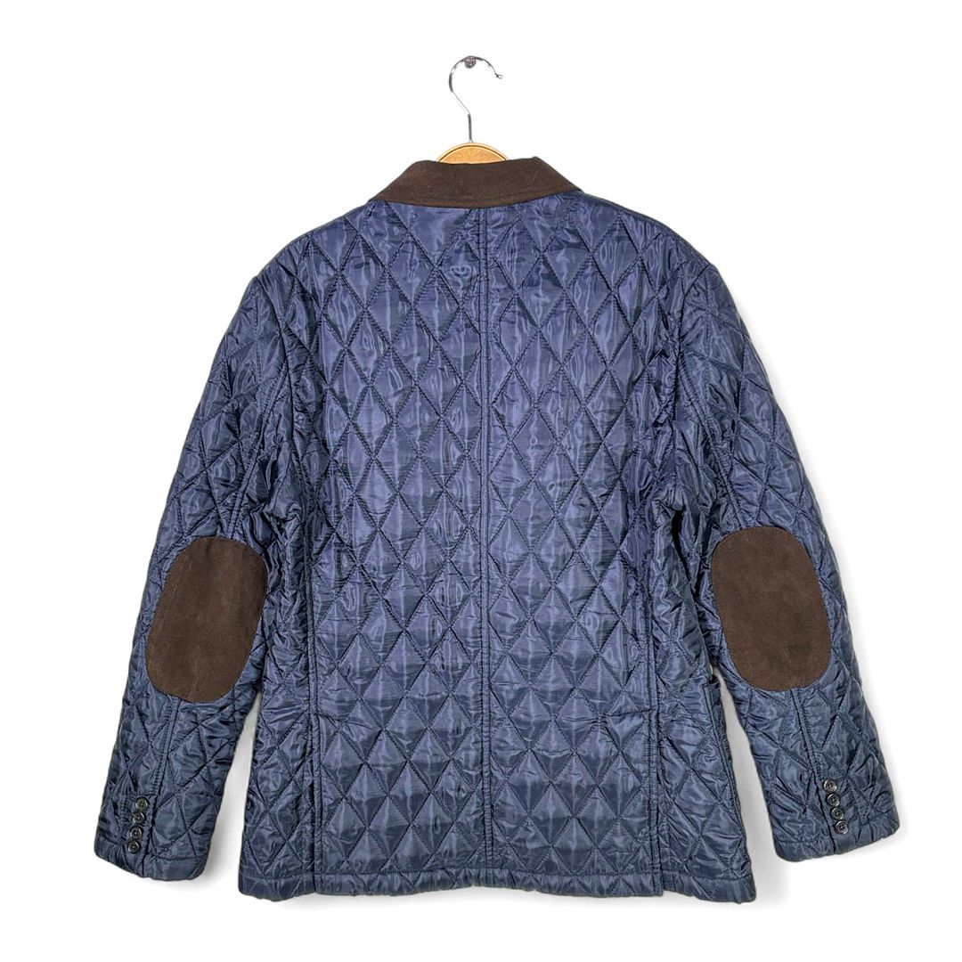 バブアー キルティングジャケット テーラード チュニジア製 襟スウェード エルボーパッチ ネイビー BARBOUR サイズM DZ0745