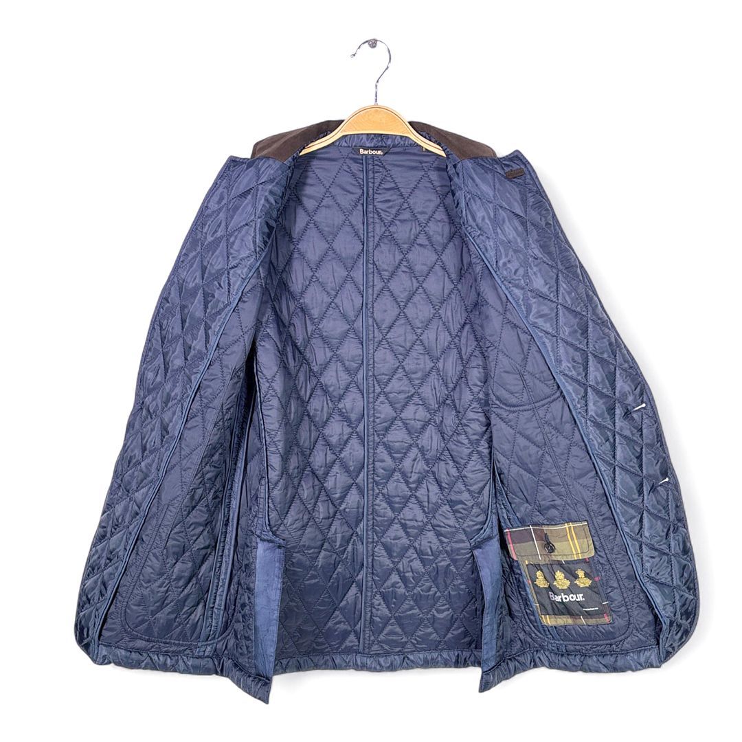 バブアー キルティングジャケット テーラード チュニジア製 襟スウェード エルボーパッチ ネイビー BARBOUR サイズM DZ0745 KANDAIZUMI_COM