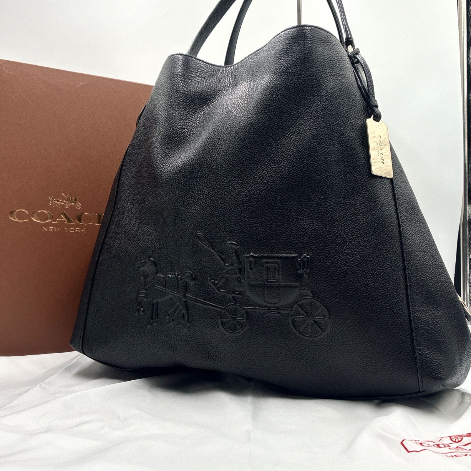 箱袋付 COACH コーチ イーディ 馬車ロゴ 型押し トートバッグ オールレザー