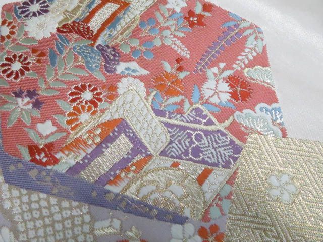 平和屋着物＊夏物 絽塩瀬 九寸名古屋帯 刺繍 草花文 金銀糸 正絹 逸品