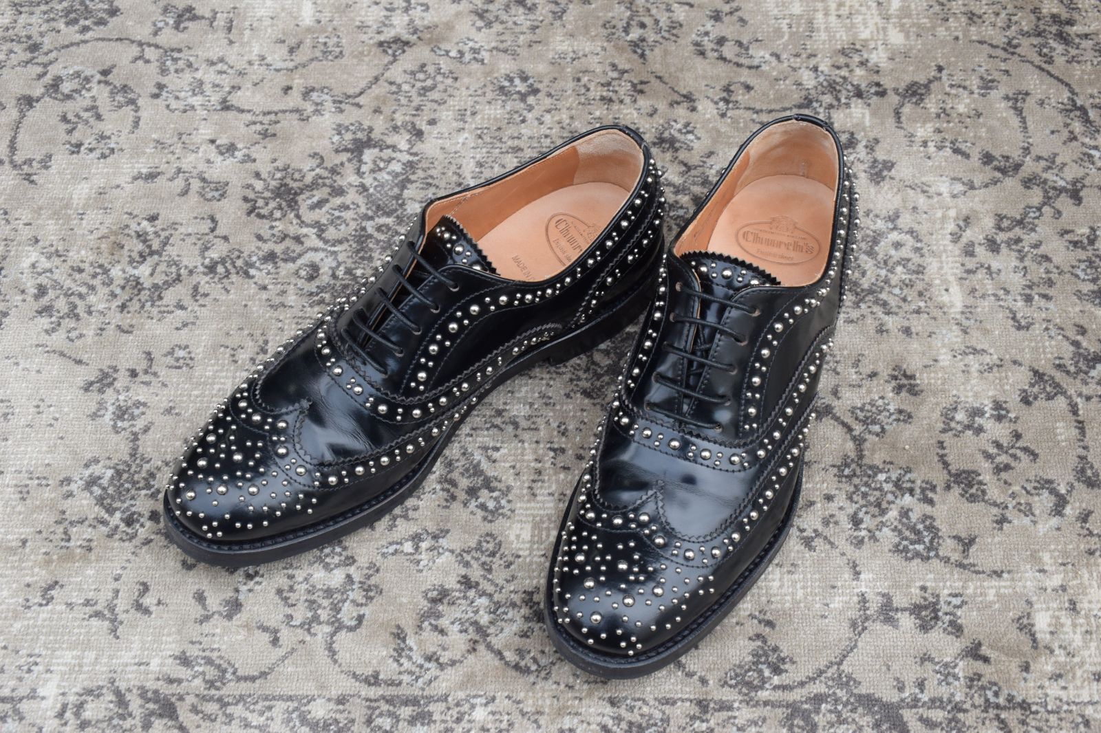 Church s チャーチ BURWOOD MET バーウッド メット ウイング 内羽根 スタッズ 黒 ブラック 36 23 cm W 3170