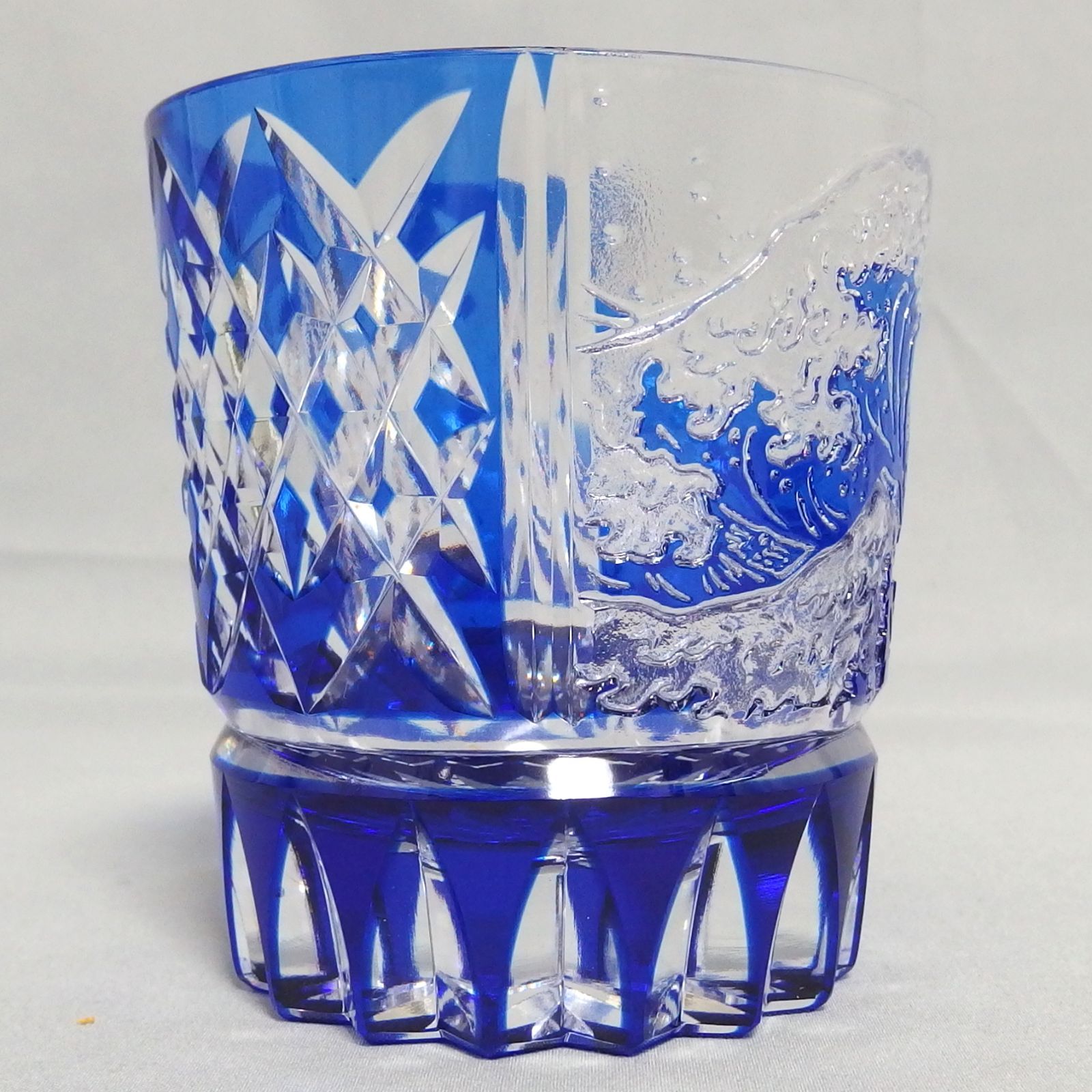 極美品☆江戸切子 伝統工芸士 木村泰典作 富嶽三十六景 神奈川沖波裏に 