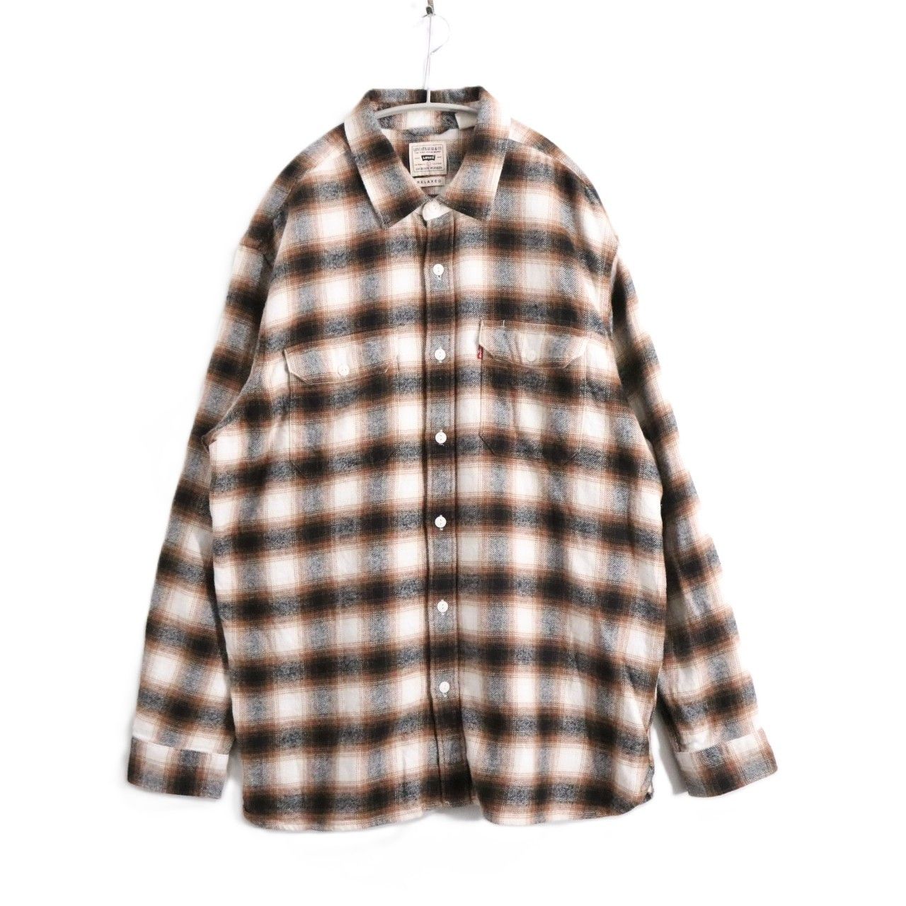 【中古A】Levi's リーバイス L メンズ 長袖シャツ ネルシャツ オンブレチェックシャツ 茶色 中古A 古着