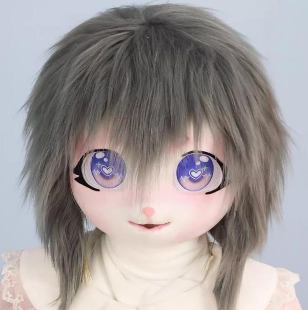 着ぐるみヘッド ストレートヘア ダークグレー 全頭ヘッド ケモノ
