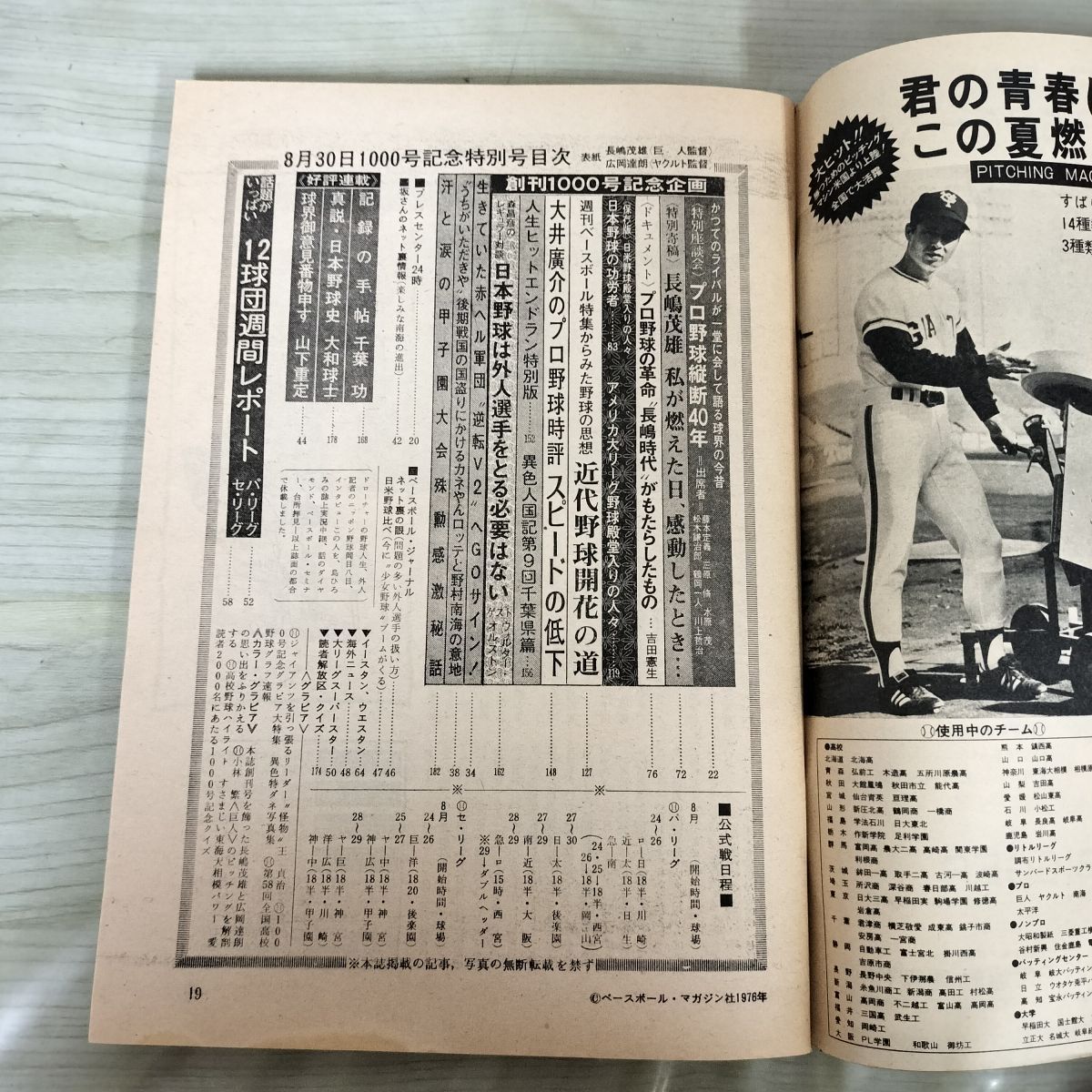 週刊ベースボール 1976年 8月30日号 昭和51年 臭い 難あり 010095