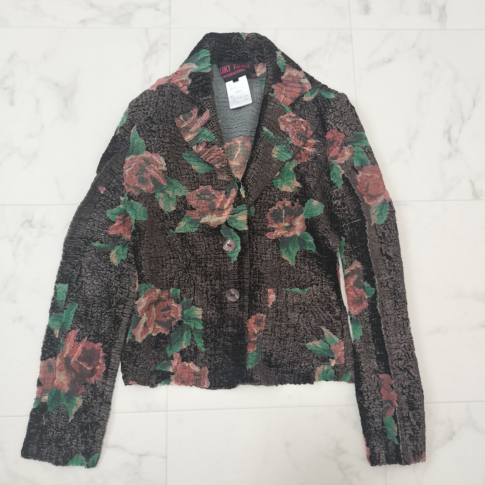 YUKI TORII ユキトリイ Gプリーツ 花柄プリーツジャケット ベロア パイル地 38 M