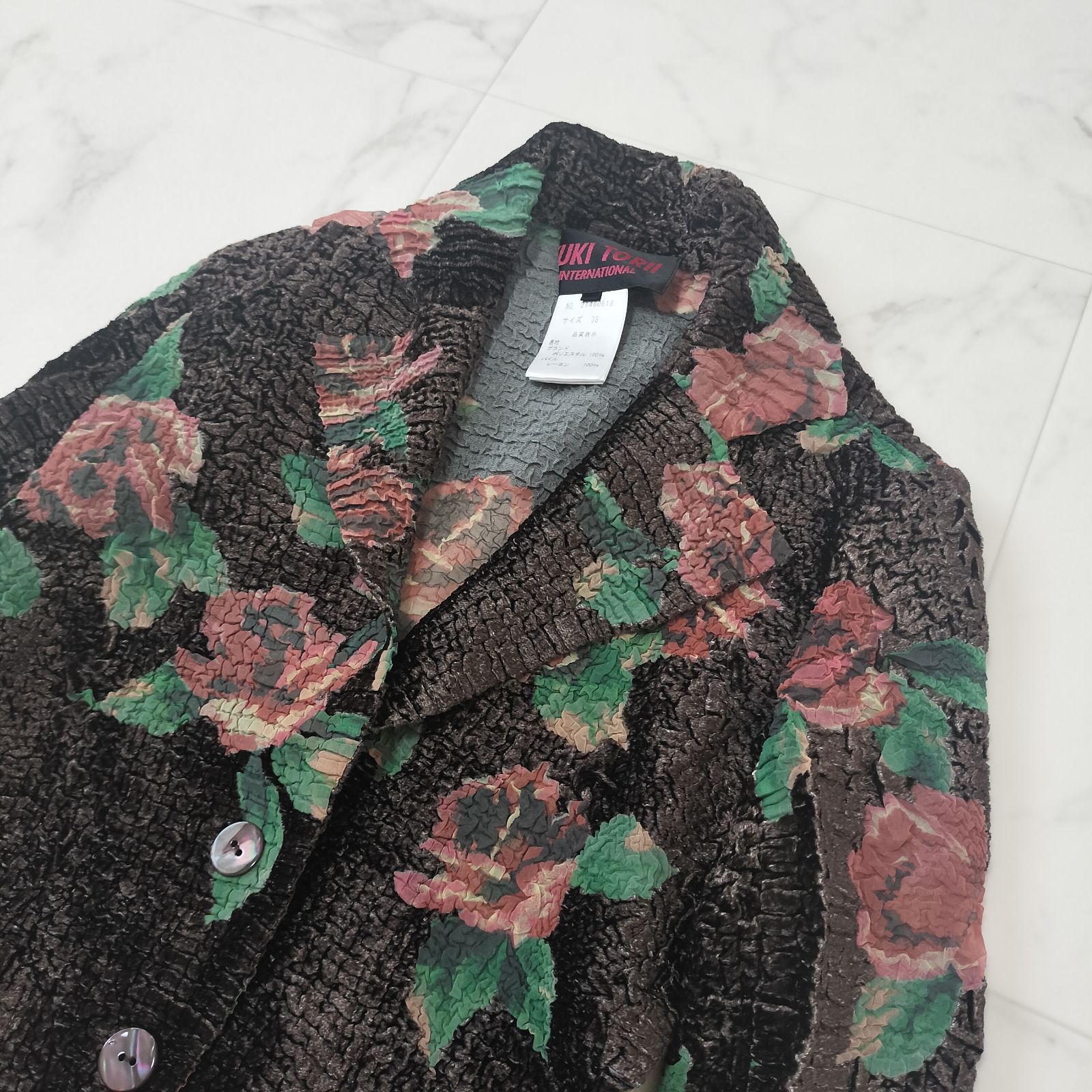 YUKI TORII ユキトリイ Gプリーツ 花柄プリーツジャケット ベロア パイル地 38 M